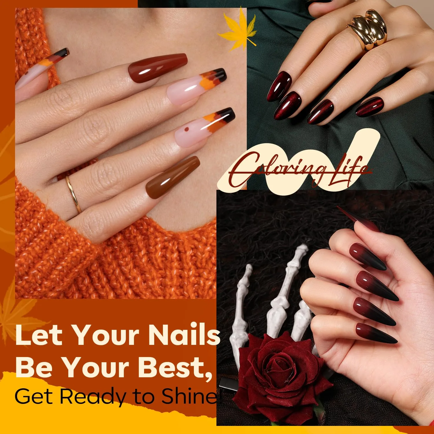 modelones Fall Nail Polish, 6 Colors Orange Black Quick Dry Nail Polish Set