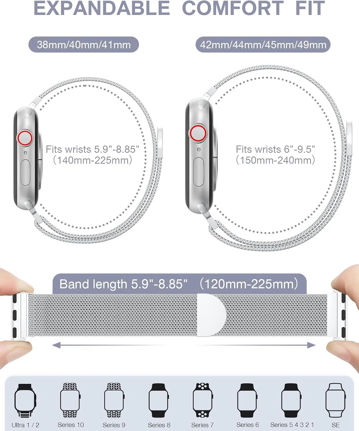 Original Milanese Loop Compatible with Apple Watch Bands for Women & Men