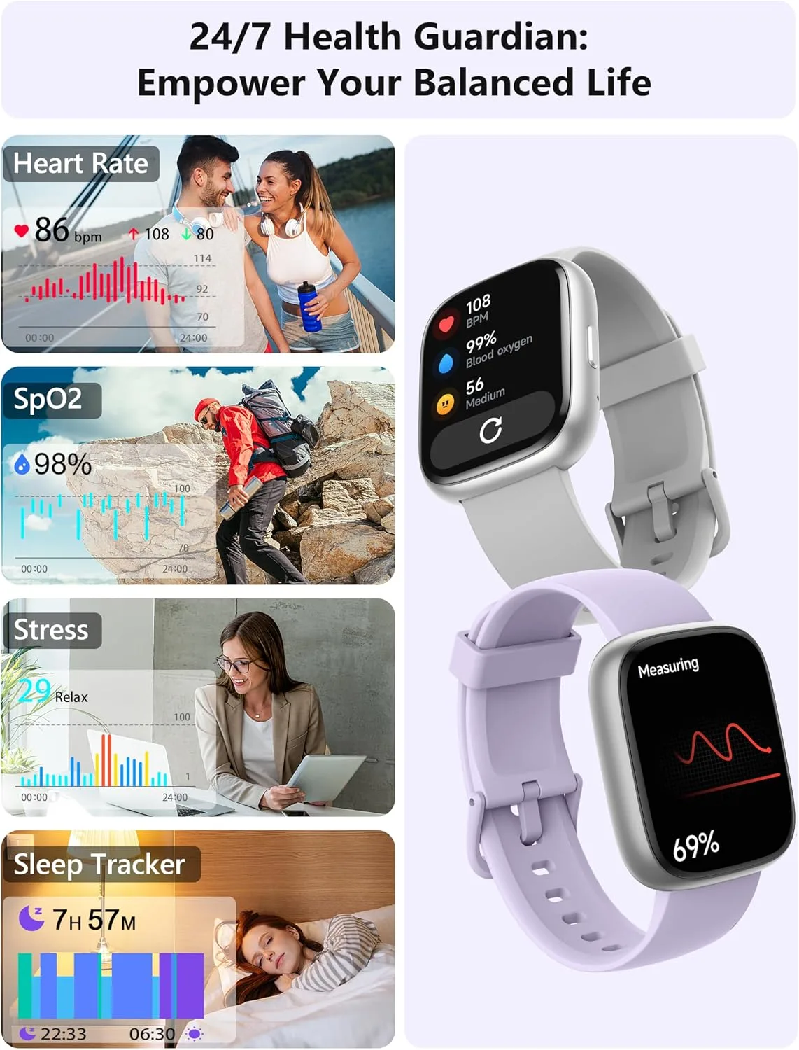 Smart Watch for Women Men Android & iPhone [2 Bands, 44mm case], Alexa Built-in, 1.83'' Smartwatch Make/Answer Call, HR SpO2 Sleep Stress Monitor Fitness Tracker, IP68 Waterproof Step Counter Watch