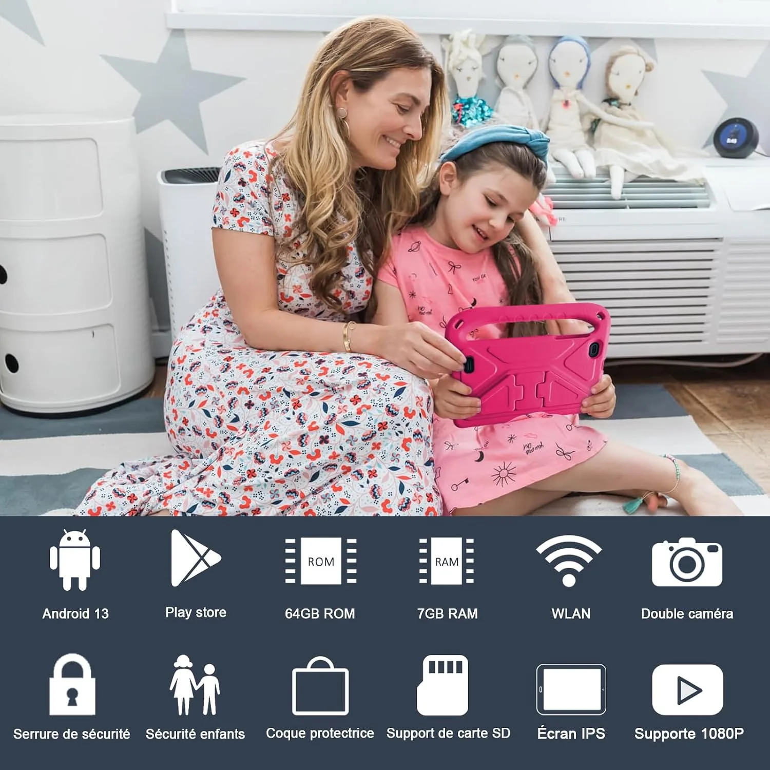 GOODTEL GOODTELTablet｜7id inch Android Tablet｜7GB RAM 64GB ROM (TF 1TB) ｜1024 * 600 IPS FHD｜8MP+5MP｜Bluetooth 5.0｜Wi-Fi 6｜ for Toddler Children, Parental Control,EVA RASE