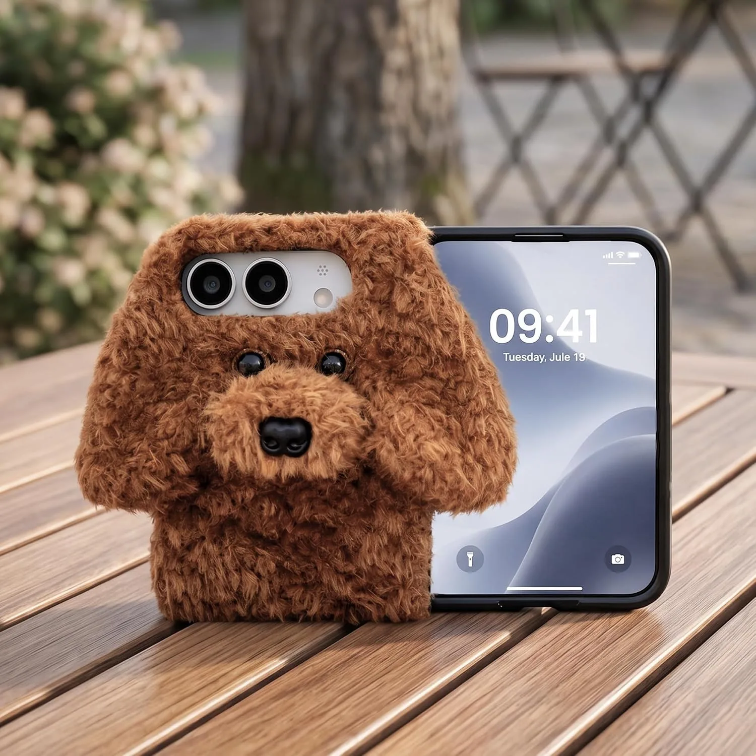 Losin for iPhone Duo Plush Furry Dog Cartoon Case, Brown