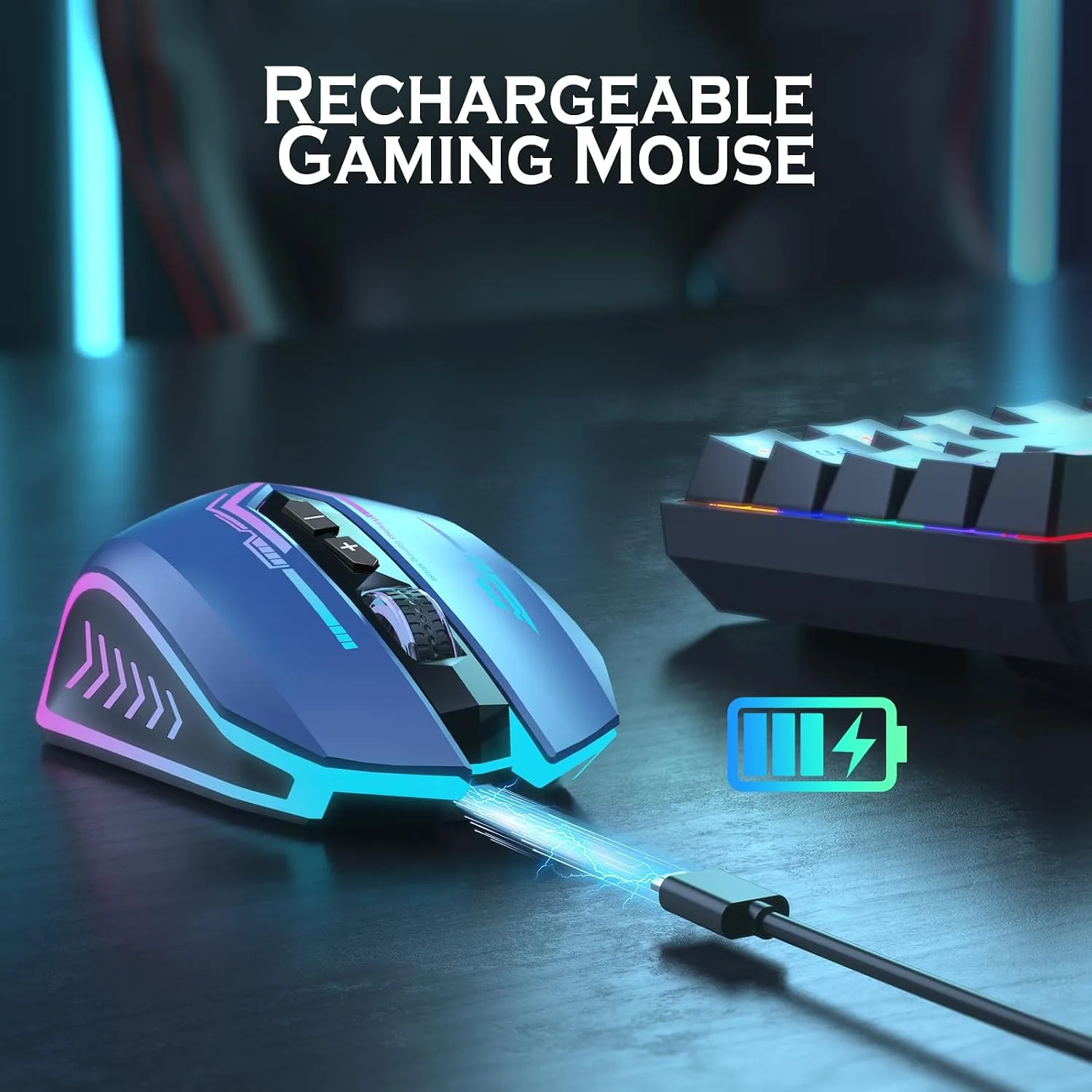 UHURU Wireless Gaming Mouse, Rechargeable 10000 DPI LED PC Mouse