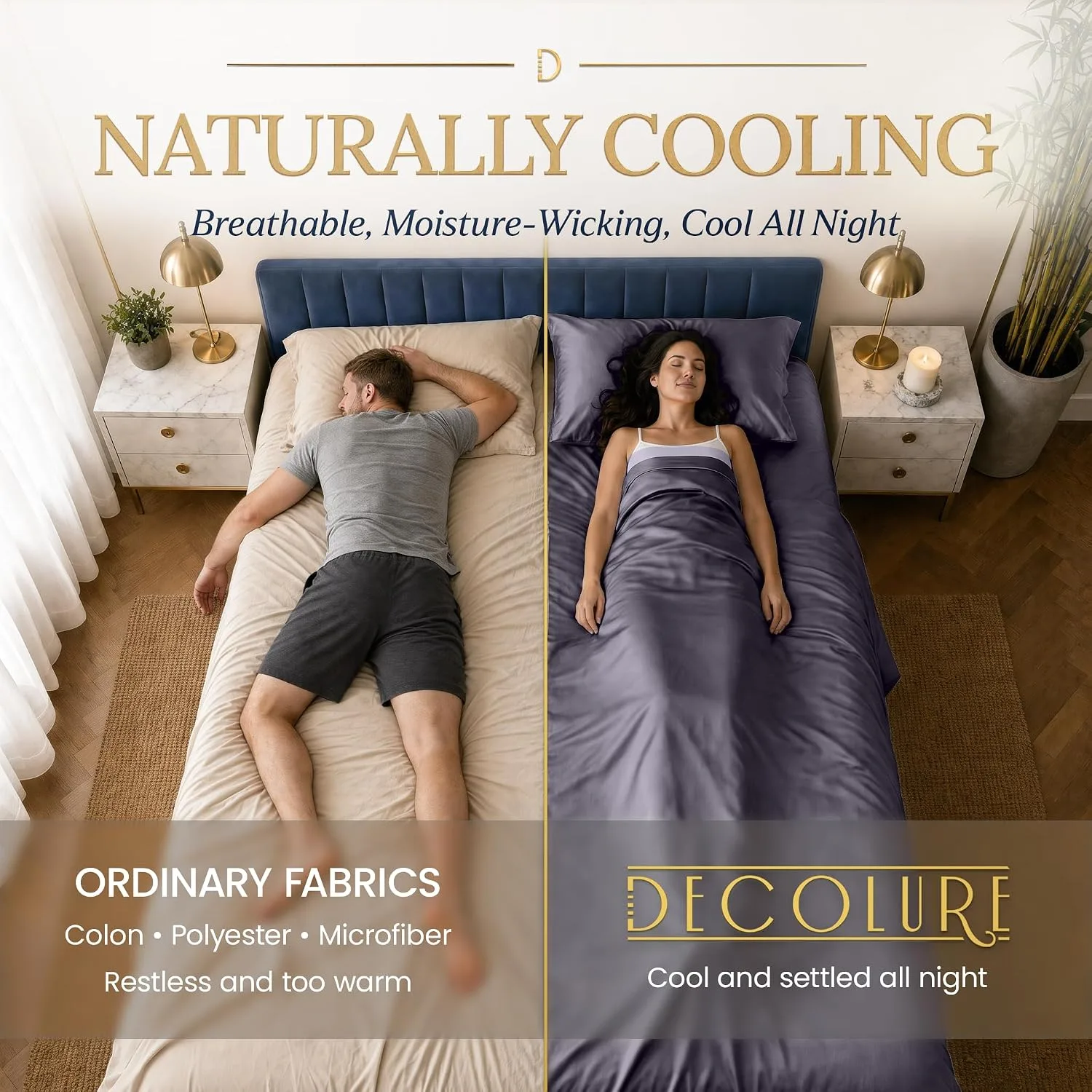 DECOLURE 100% Viscose from Bamboo Sheets Twin Size | 3 Pc Cooling Bed Set