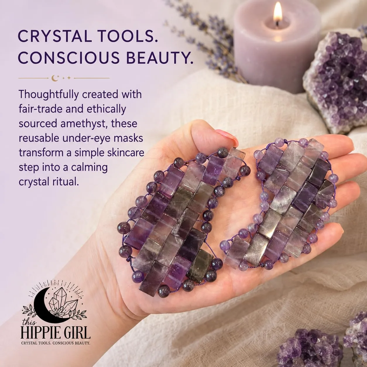 This Hippie Girl Amethyst Crystal Under Eye Mask – Cooling Gemstone Eye Mask for Puffy Eyes, Dark Circles & Relaxation