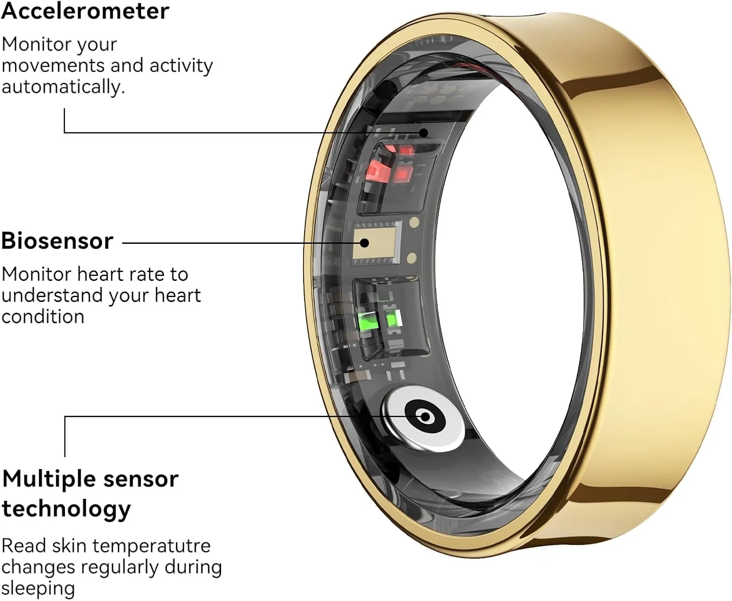 Smart Ring Health Tracker with Gesture Control & Charging Case (Silver, 9)