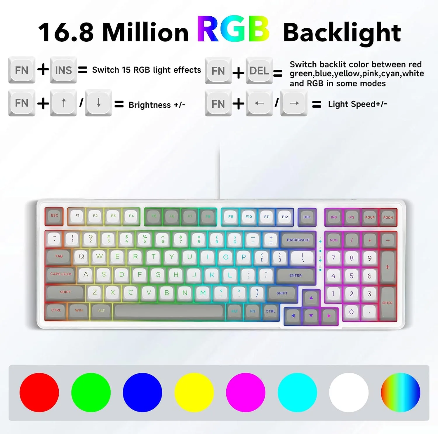 HUO JI Z-99 Wired Mechanical Keyboard, Creamy Sound, RGB Backlit,White Gray