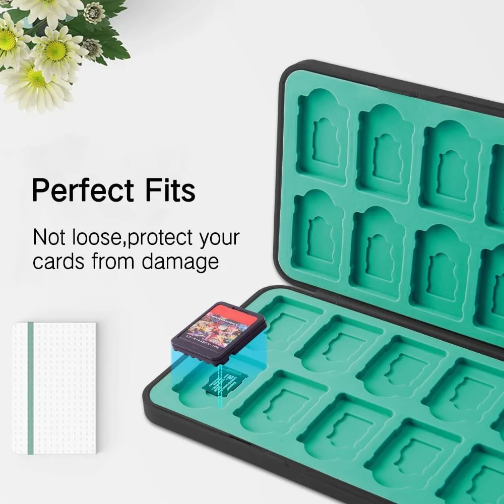 PERFECTSIGHT Switch Game Case Compatible with Nintendo Switch 2/OLED/Switch Lite, 24 Switch Game Holder Cartridge Case with 24 Game & 48 Micro SD Cards Storage, Kingdom Badge