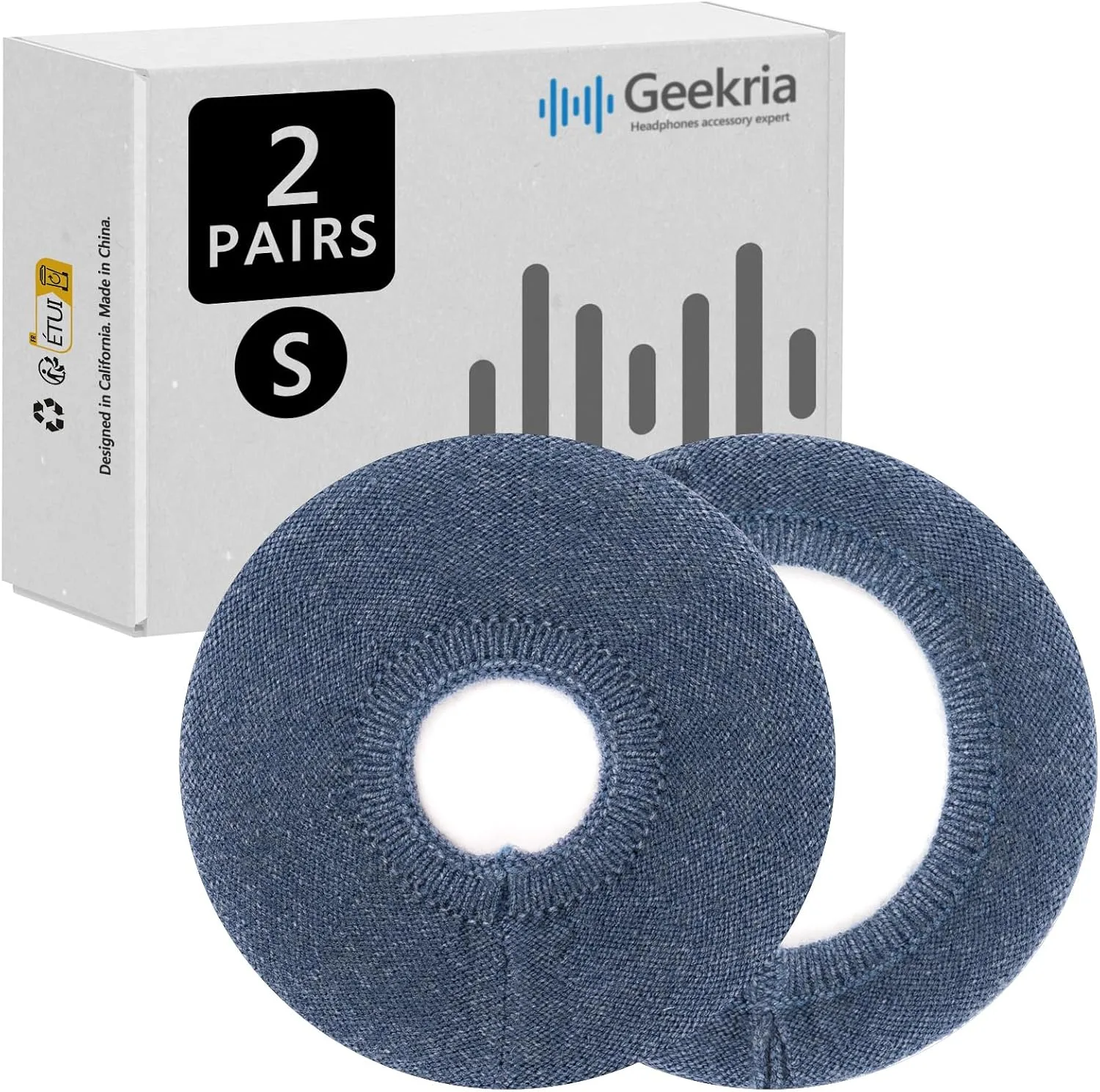 Geekria 2 Pairs Knit Headphones Ear Covers - Product Safety Certified - Washable & Stretchable Sanitary Earcup Protectors for On-Ear Headsets, Sweat Pads for Gym, Meeting (Size S/Blue)