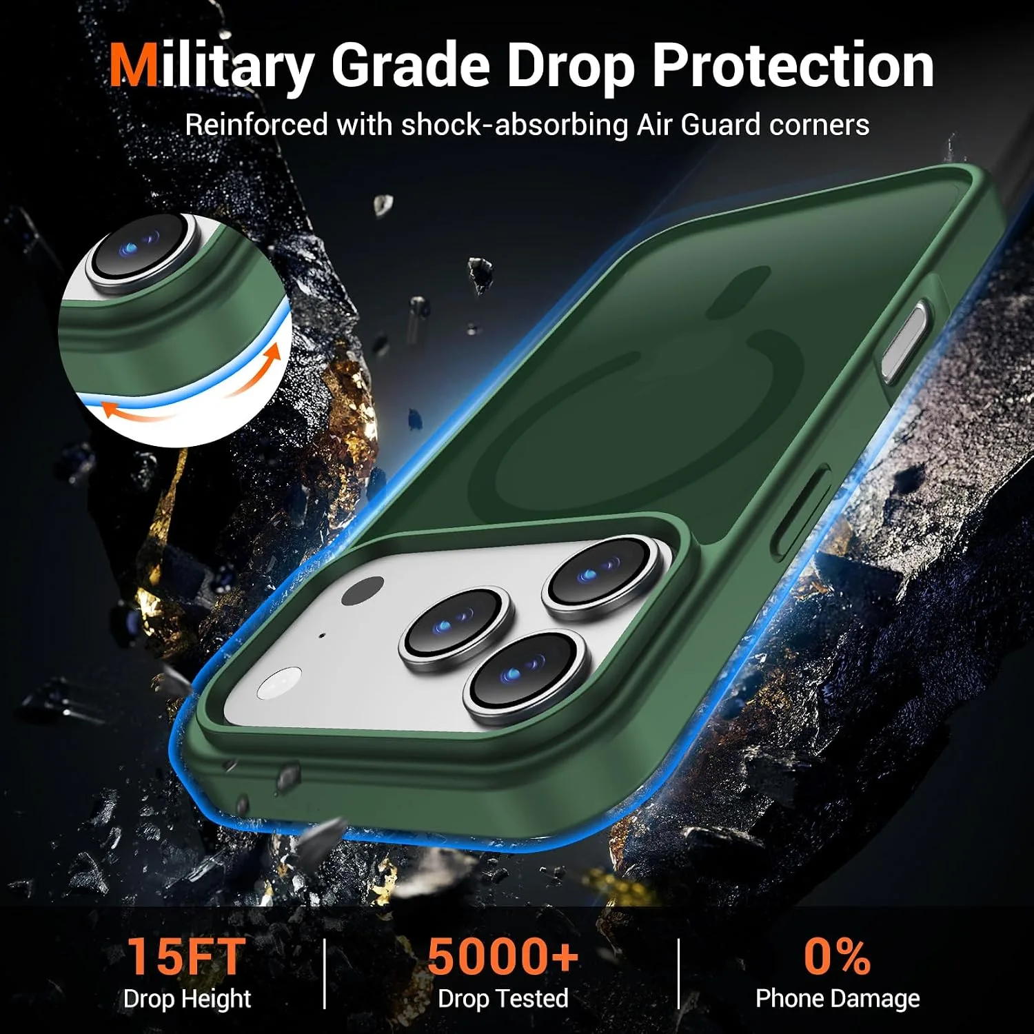 Temdan for iPhone 18 Pro Case/iPhone 17 Pro Case, Alpine Green