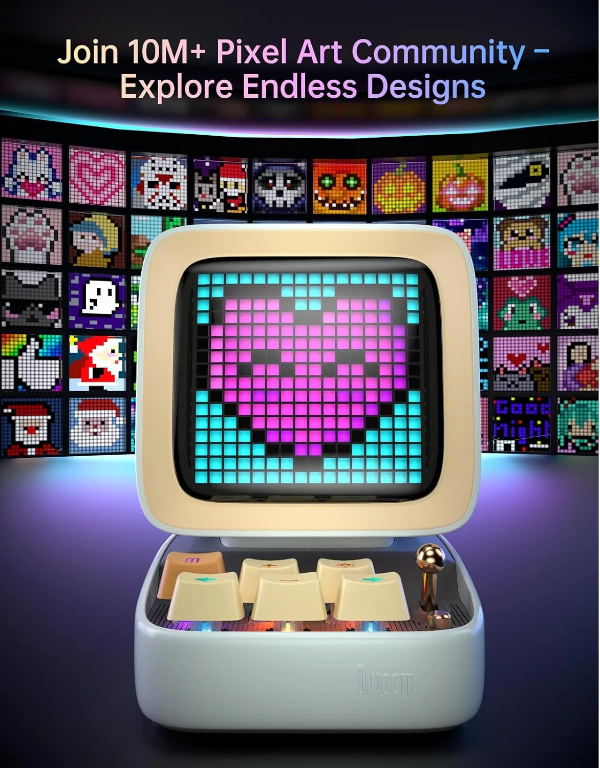 Divoom Ditoo Retro Pixel Art 15W Bluetooth Speaker,Cute Speaker with Alarm,White Noise & Mini Games,Iconic Desk Setup Speaker with 16X16 LED App Controlled Front Screen,Gifts for Anyone (Blue)