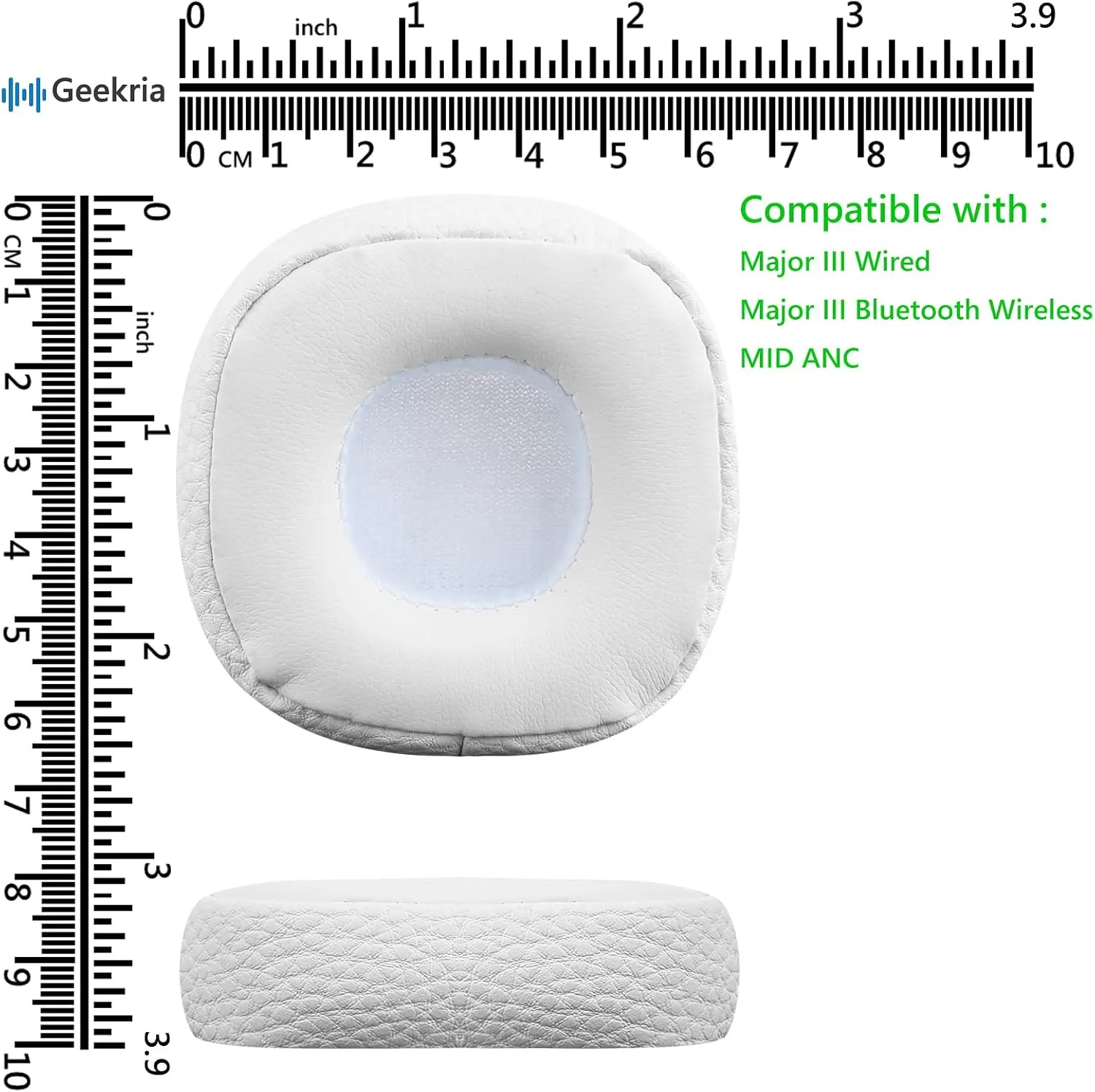 Geekria Replacement Ear Pads for Marshall Major III Wired, Major III Bluetooth Wireless, MID ANC Headphones Ear Cushions, Repair Parts (White)
