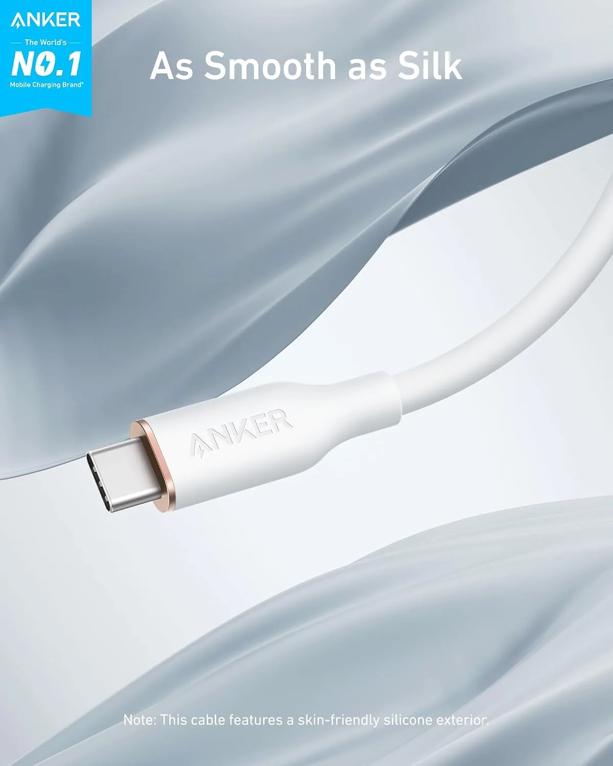 Anker USB C Cable, 240W Type C Fast Charging Cord (1-Pack, 6 ft, White)