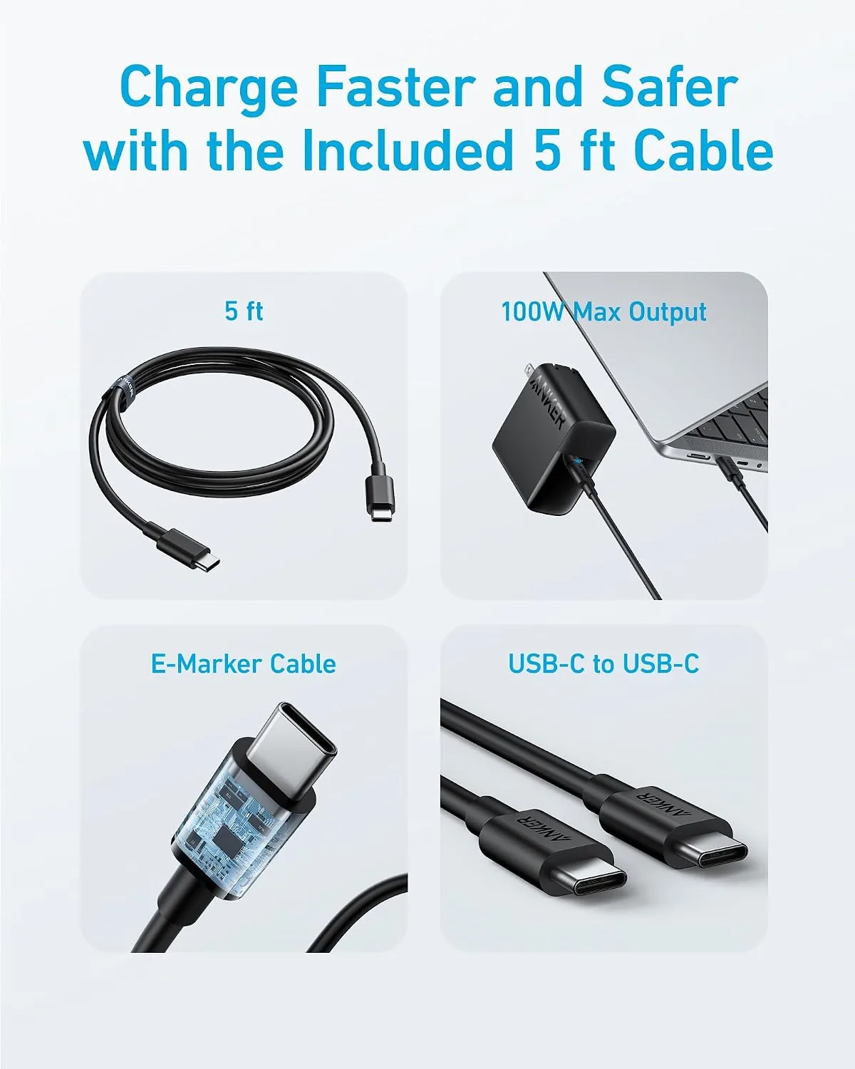 Anker Laptop Charger, Compact Foldable 100W USB C Charger With 5FT Cable