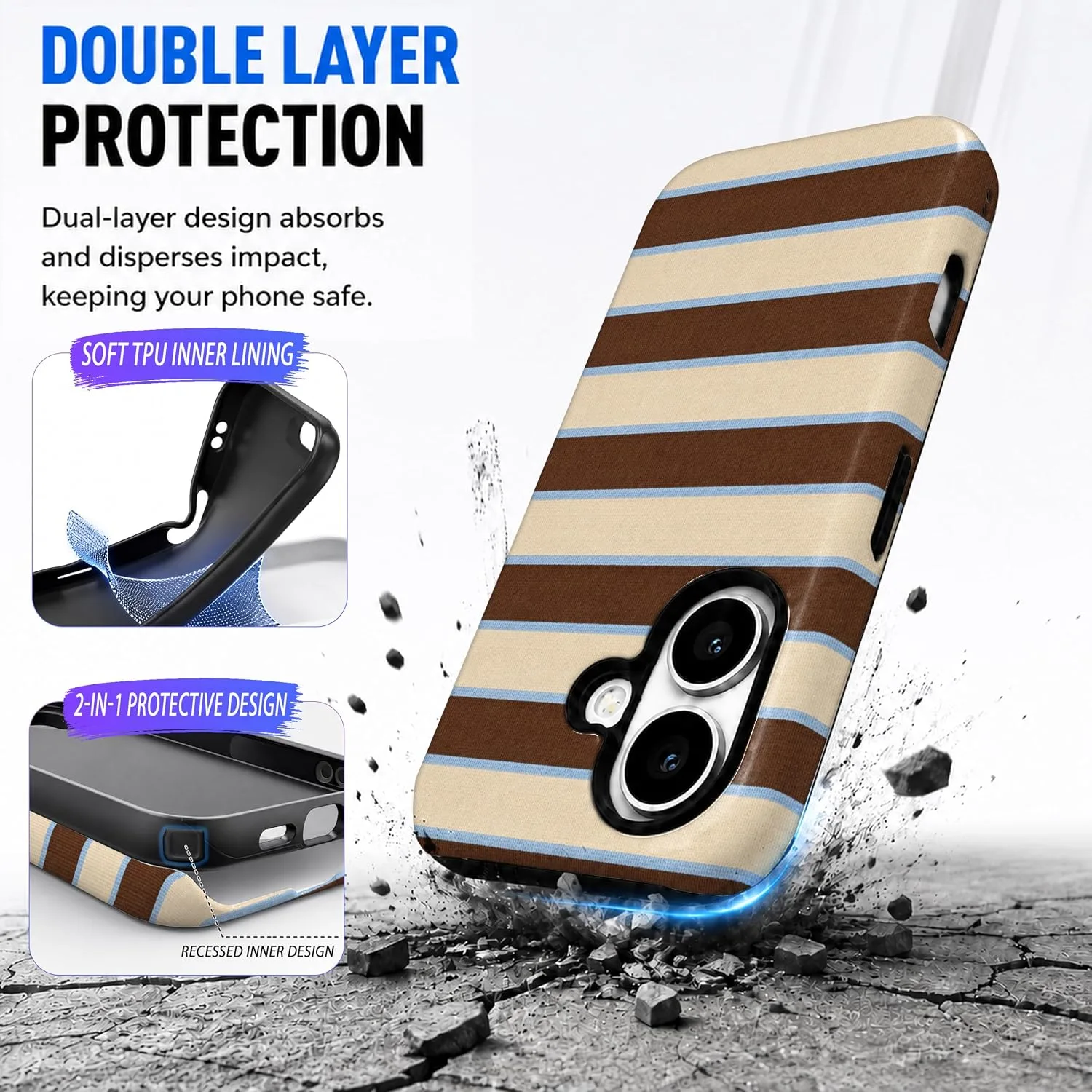 Magnetic for iPhone 16 Plus Brown Horizontal Striped Phone Case