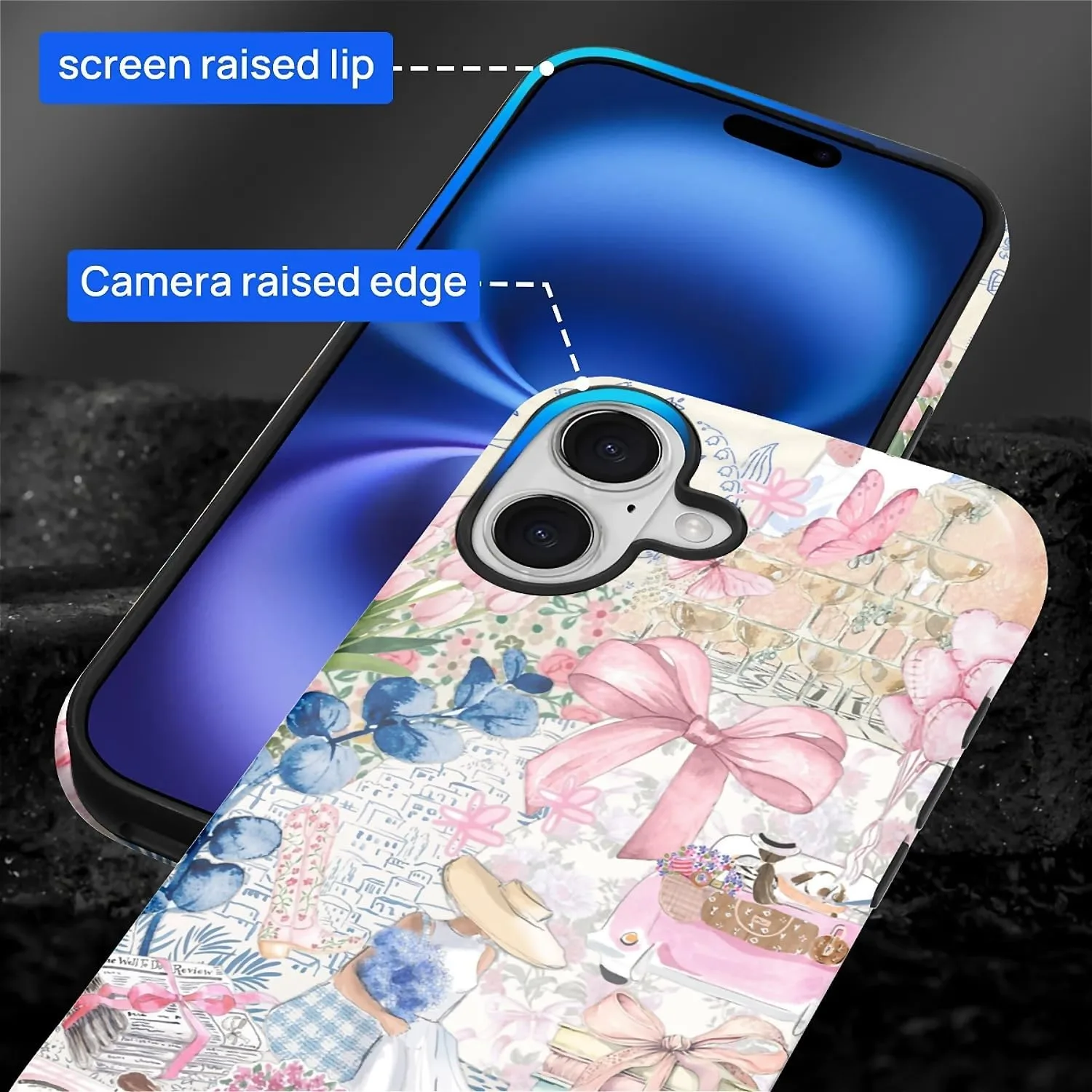 DAIZAG Case for iPhone 17,Mixed 2 Layer Design Shockproof Soft TPU Ddouble Protection Phone Case for iPhone 17-Magazine Books Flower Bow Collage