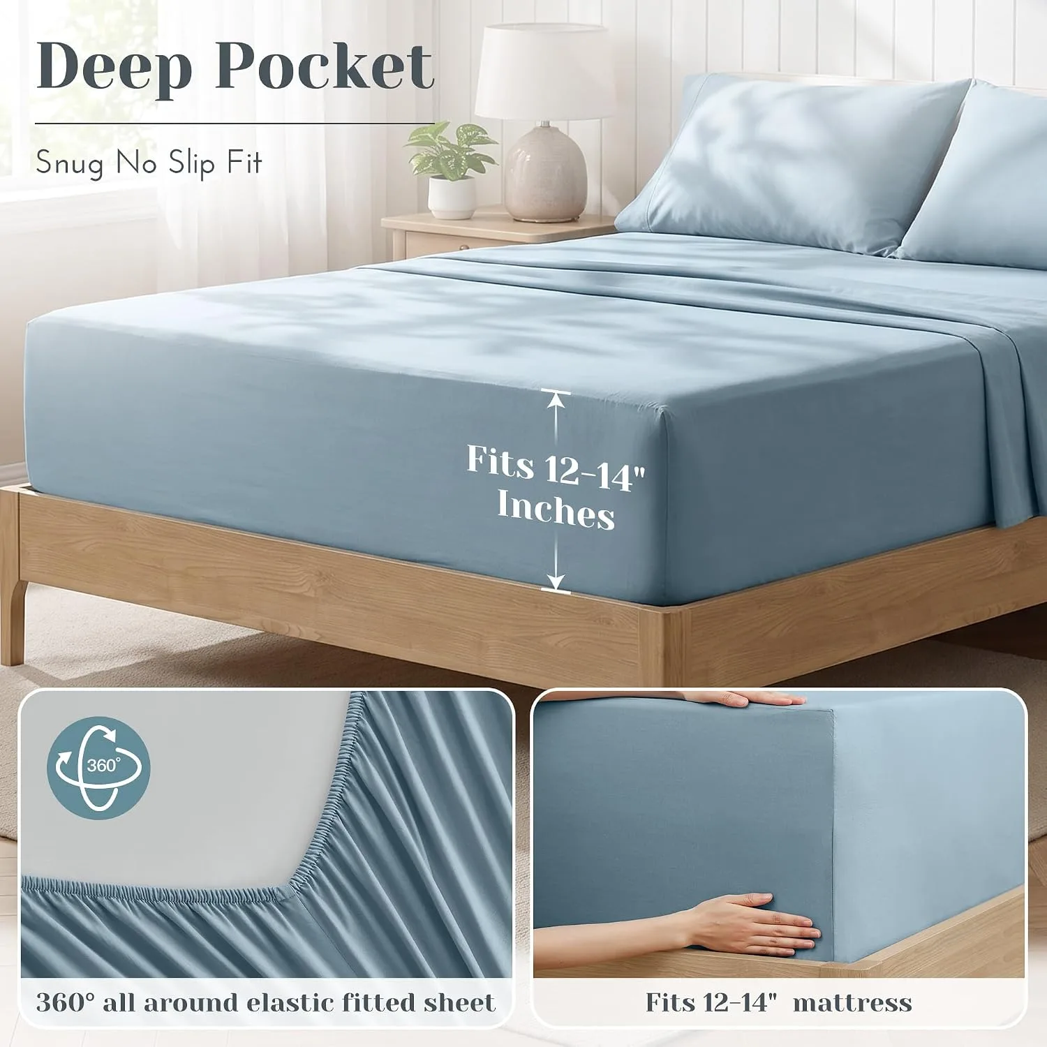 Comfort Spaces 100% Cotton Percale Sheets Twin Sheet Set 3 Pcs, Blue