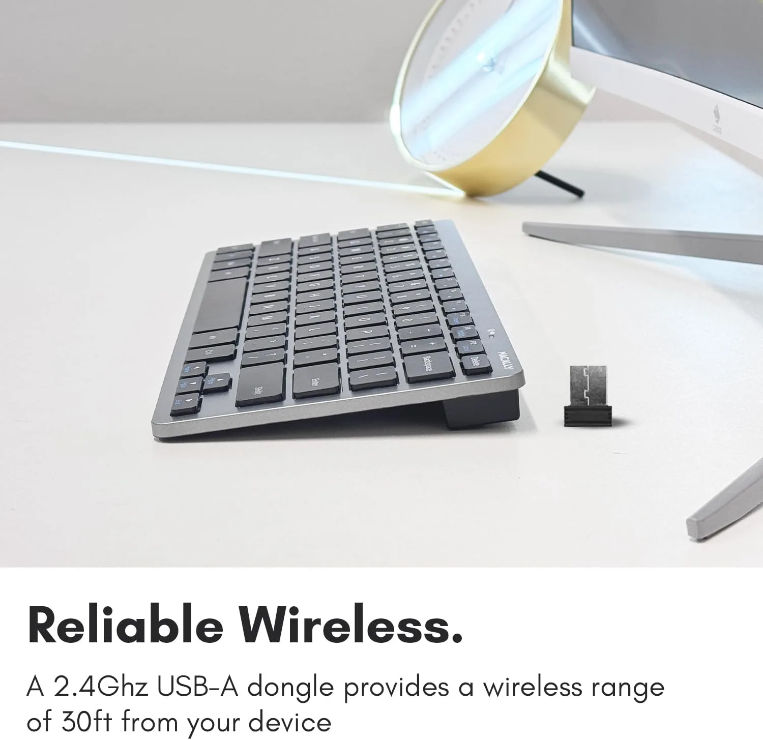 Macally Small Wireless Keyboard | Mini Keyboard for PC - Slim, Quiet & Portable for Laptop, Desktop PC, Surface, Chromebook - Space Gray