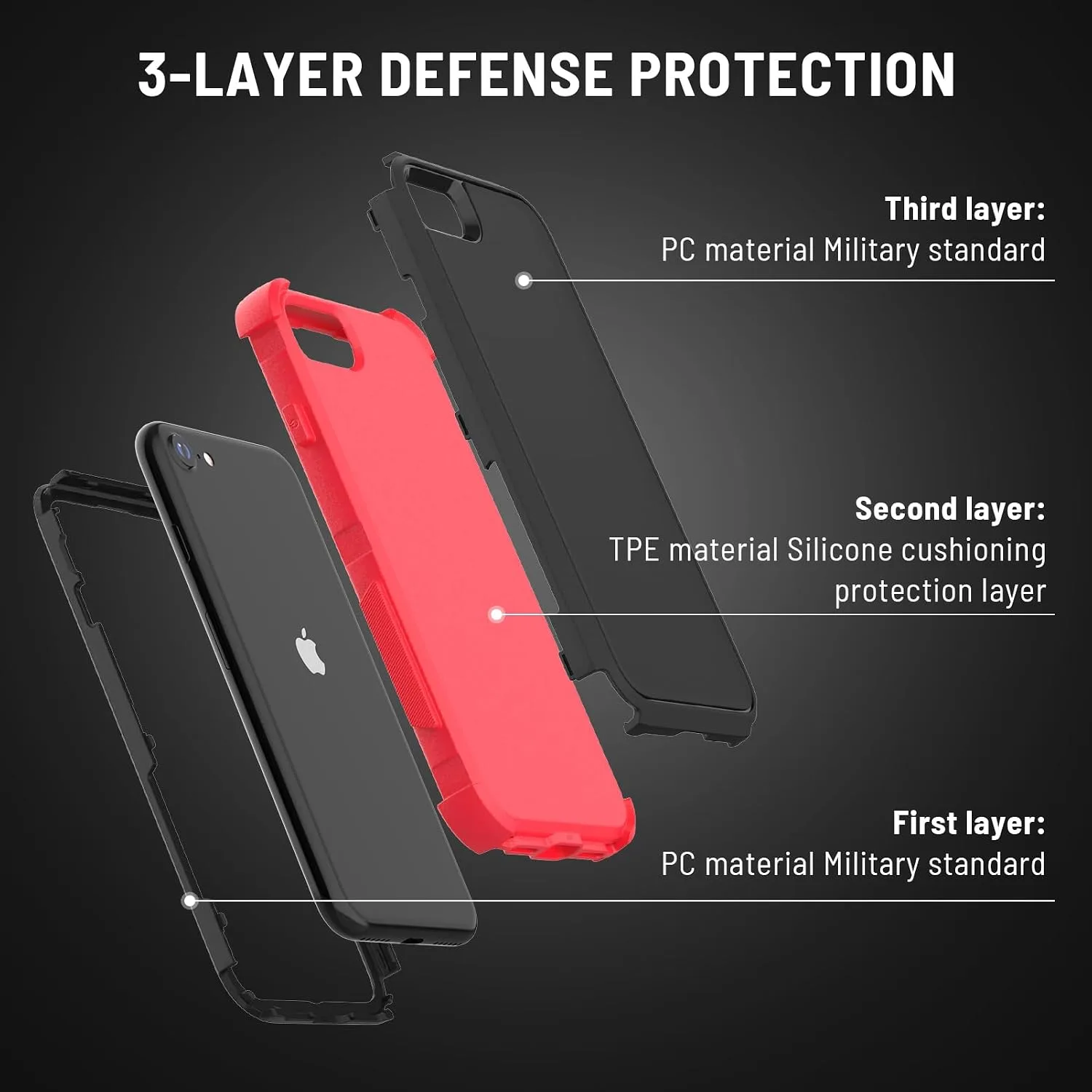 X-belmox Heavy Duty Phone Case for iPhone SE 2022 (3rd Gen), Black/Red