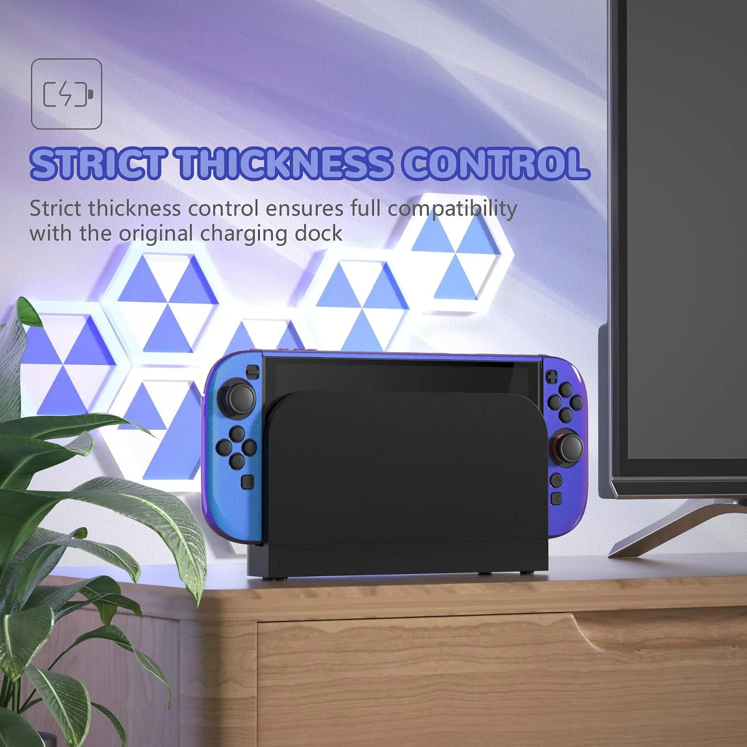 PlayVital Glossy Protective Case for Nintendo Switch 2 with Extra Stand & Thumb Grip Caps | Solid Color Series, Chameleon Purple Blue
