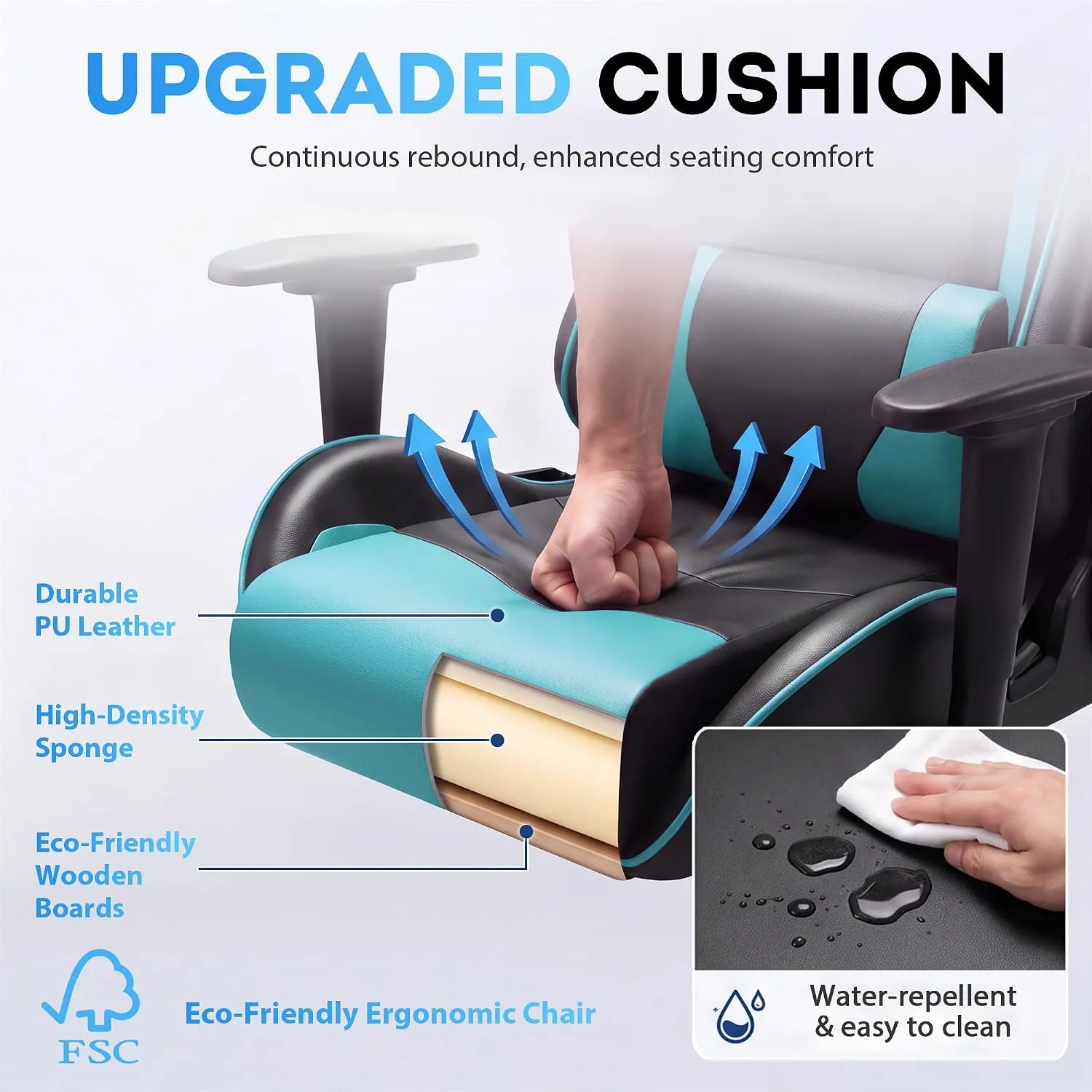 Homall Gaming Chair, Office Chair High Back Computer Chair Leather Desk Chair Racing Executive Ergonomic Adjustable Swivel Task Chair with Headrest and Lumbar Support(Cyan)