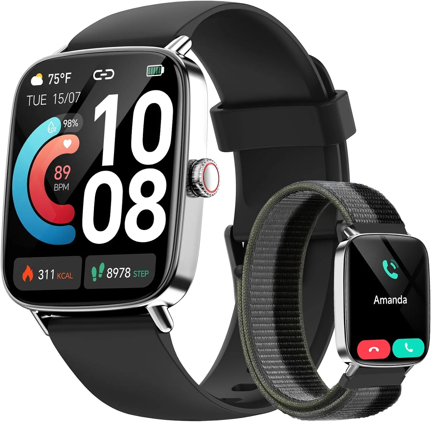 Smart Watch for Men Women, 1.85" HD Smartwatch (Answer/Make Calls), 2 Bands