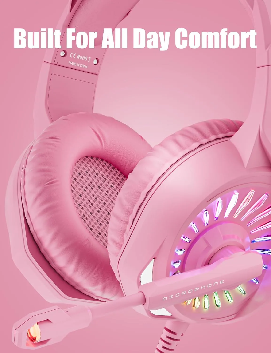 ZIUMIER Wired Pink Gaming Headset for PC, PS5, PS4, Xbox Series X|S