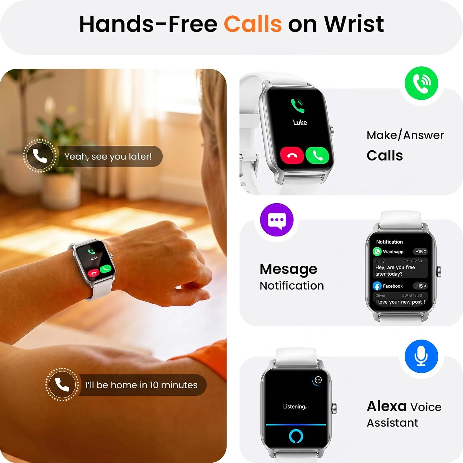 Fitpolo Smart Watch for Men Women with Bluetooth Call, Alexa Built-in 1.8" Blood Oxygen Heart Rate Sleep Fitness Watch, 100 Sports Modes Smartwatch, Activity Tracker for Android iOS Phone