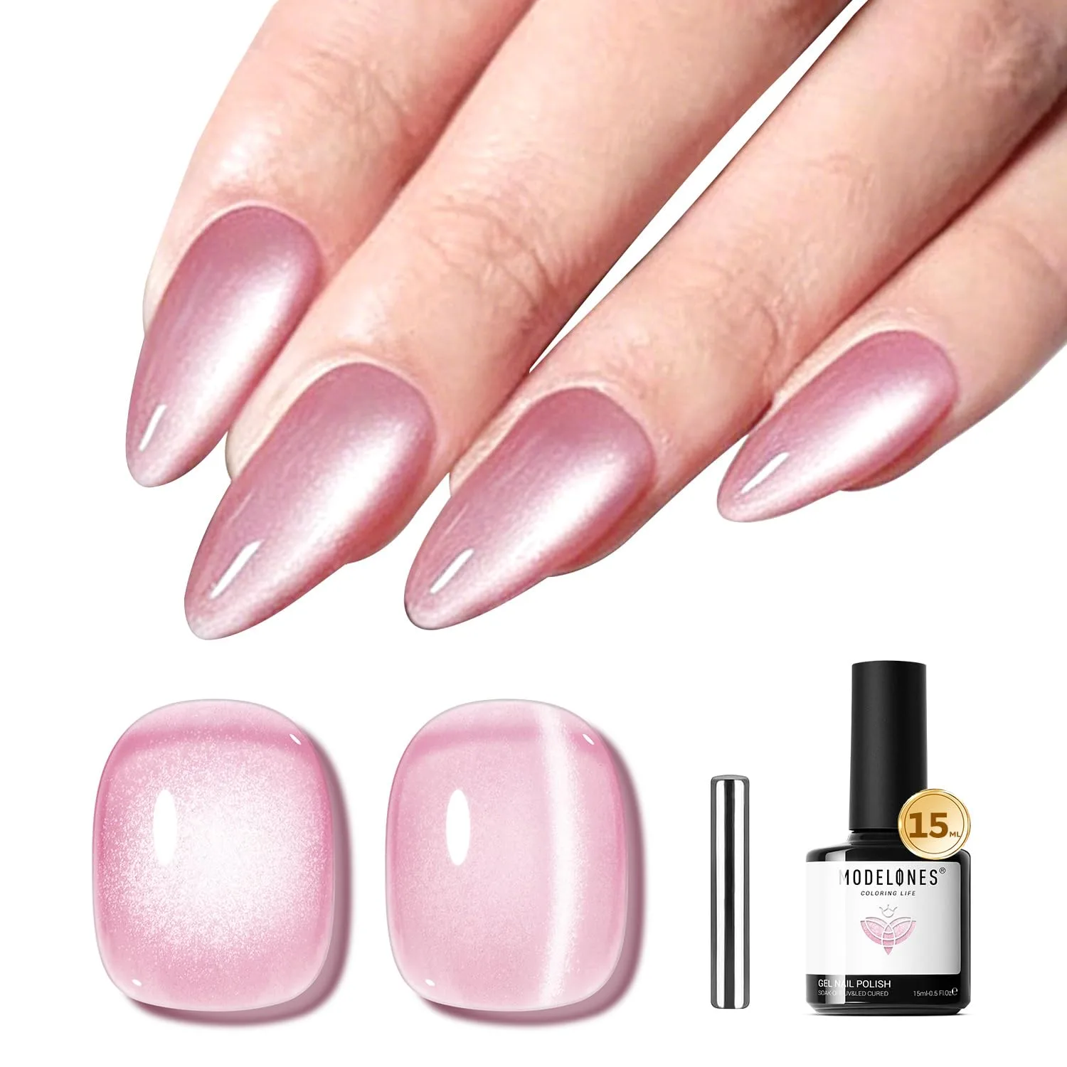 modelones Pink Cat Eye Gel Polish Slik Glitter Holographic