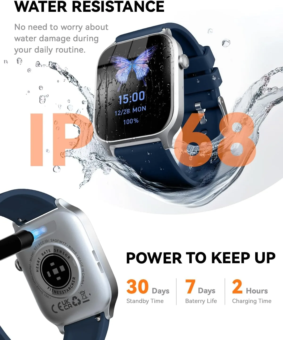Smart Watches for Women Men, Fitness Tracker Watch with 110 Sports Modes, Step Counter/Sleep Monitor/Pedometer, IP68 Waterproof, Bluetooth Call & Music Control Smartwatch for iPhone/Android,Blue
