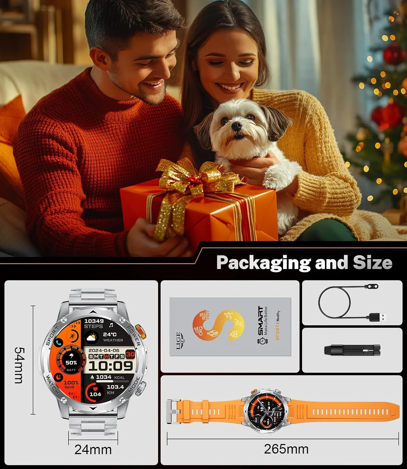 Smart Watch for Men with 1000mAh Battery/Flashlight, 1.75'' Military Smartwatch with 5ATM Waterproof/Heart Rate/Sleep Monitor,Answer Make Calls Fitness Tracker for Android iPhone Silver
