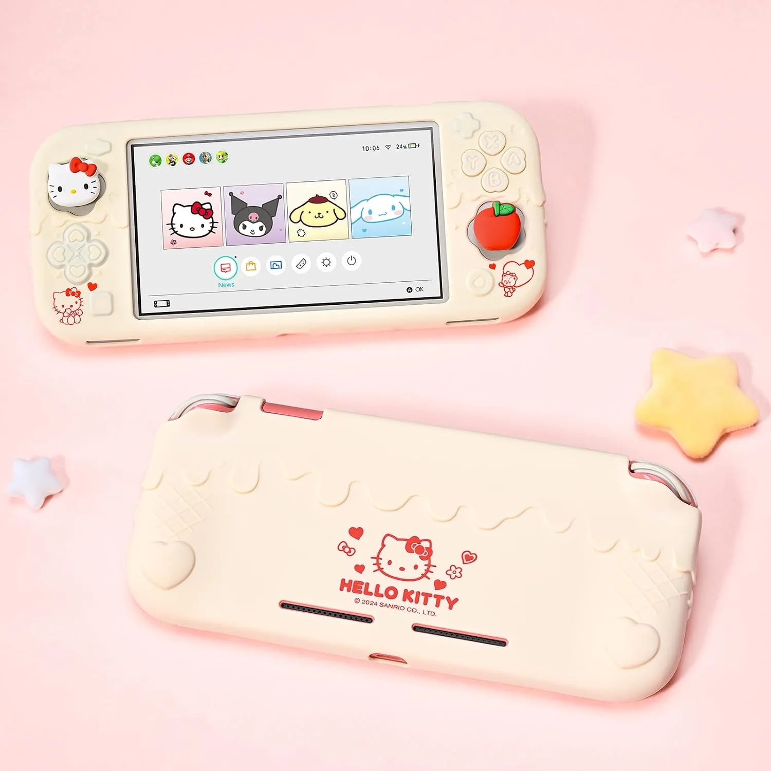 Kuitmor Switch Lite Protective Case,Soft Silicone Protective Shell,Anti-Scratch Protective Cover Case for Switch Lite with 2 Thumb Grip Caps（Beige Hello Kitty）