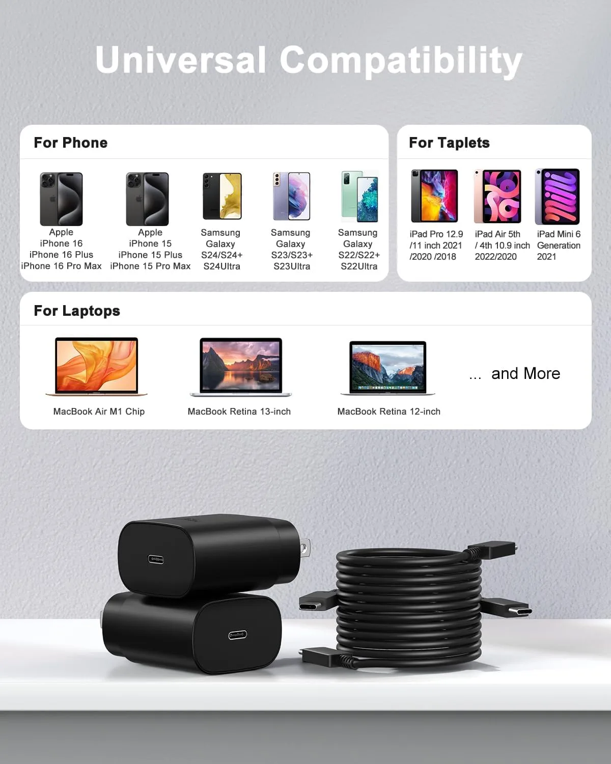 Type C Charger Fast Charging, 2Pack [10FT&6FT] Long USB C Cable with 25W Phone Super Fast Charger Block Compatible with Galaxy S26+/S25 Ultra,iPhone 18/17/16/Air/Plus/Pro Max/Duo