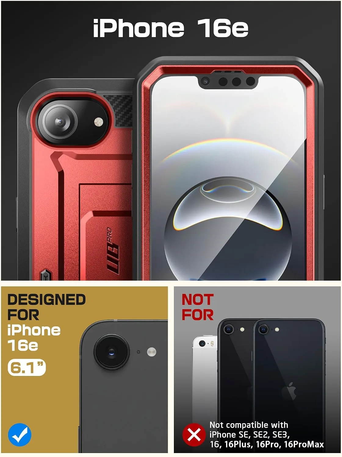 SUPCASE for iPhone 17e/16e Case with Stand & Screen Protector, Red