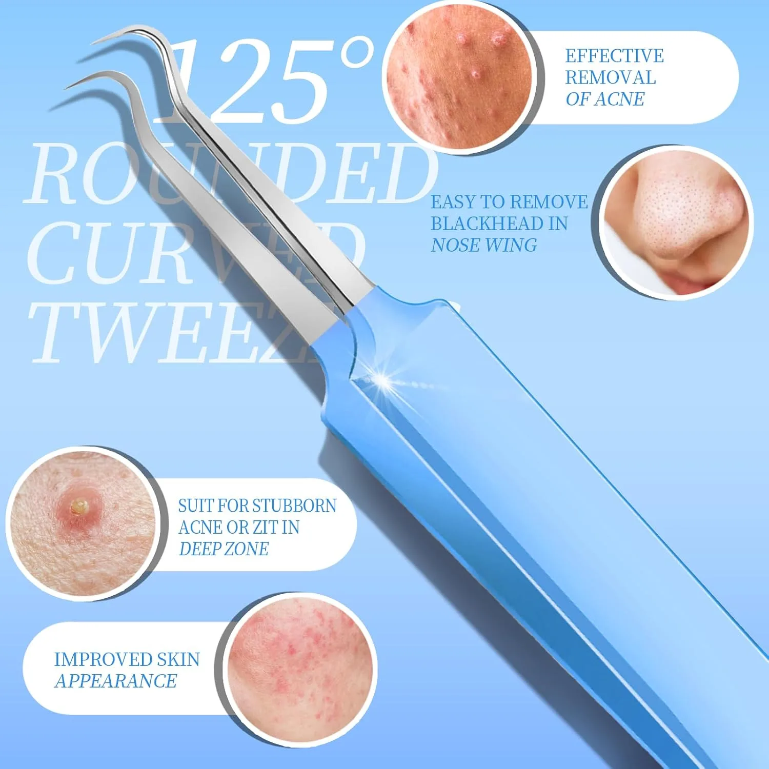 Teenitor 7 Pcs Professional Blackhead Remover Tweezers and Pimple Popper Tool Kit, Tweezers for Women Facial Hair, Blackhead Extractor, Pimple Extractor, Light Blue