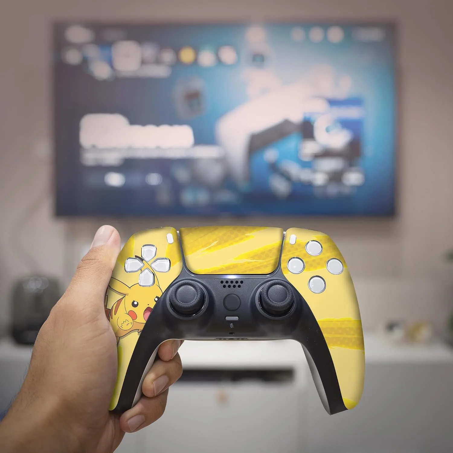 Pikachhu Custom PS-5 Controller Wireless compatible with Play-Station 5 Console by BCB Controllers | Proudly Customized in USA with Permanent HYDRODIP Printing(NOT JUST A SKIN)(MODDED)
