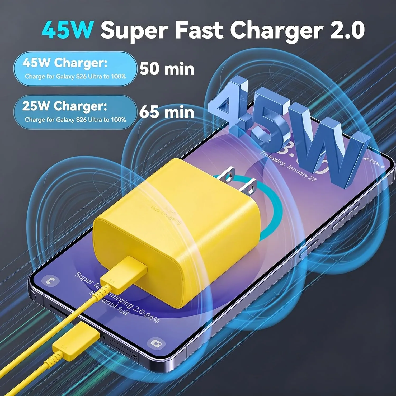 45W Super Fast USB C Android Type C Phone Charger Fast Charging 6.6FT Cord