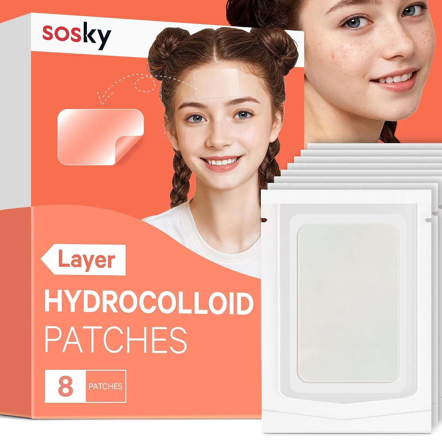Sosky Large Pimple Patches XL Hydrocolloid Acne Patches for Face & Body Cystic Pimple & Zit Patch for Nose Chin Back, Bacne & Breakouts Vegan Cruelty-Free（8 Count）