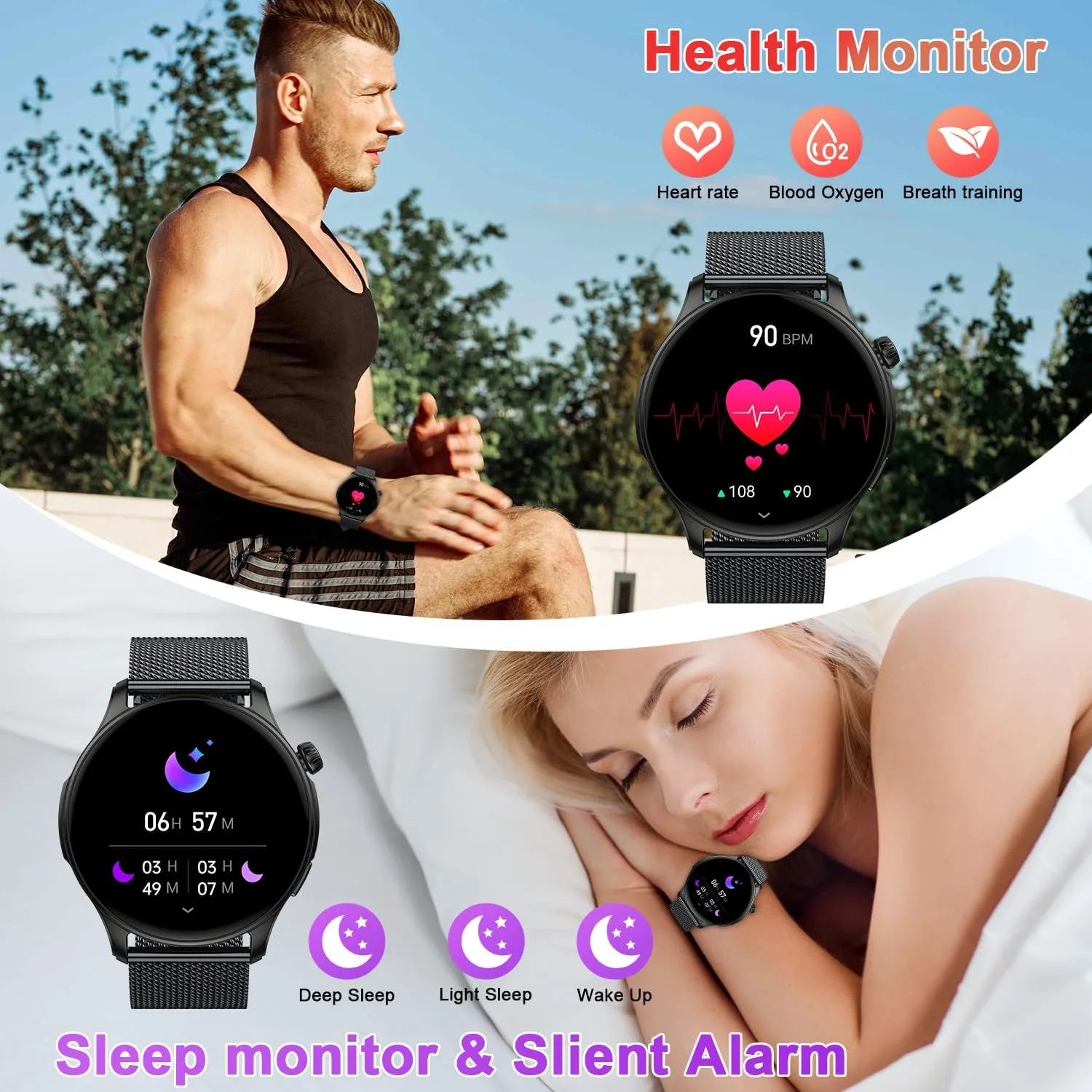 Smart Watch for Men Women Fitness: Make Answer Call Running Digital Mens Watches Waterproof Smartwatch Android Phone iPhone Samsung Compatible Step Pedometer Tracker Heart Rate Sleep SpO2 Monitor