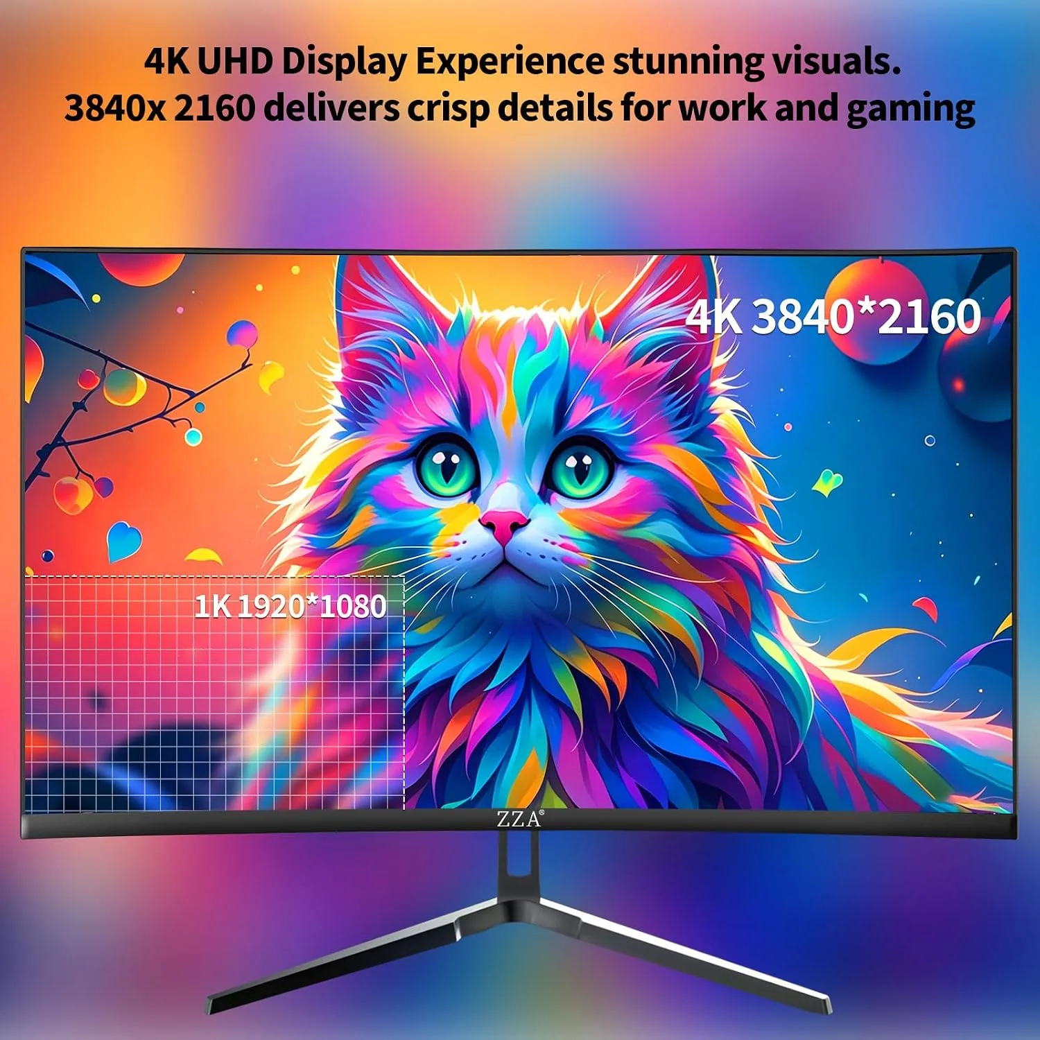 ZZA 27 inch 4K UHD Monitor,75Hz Refresh Rate,HDR10,HDMI 2.0×2/DP 1.2×2,Compatible with Wall Mounting,Ideal for Business & Office Work