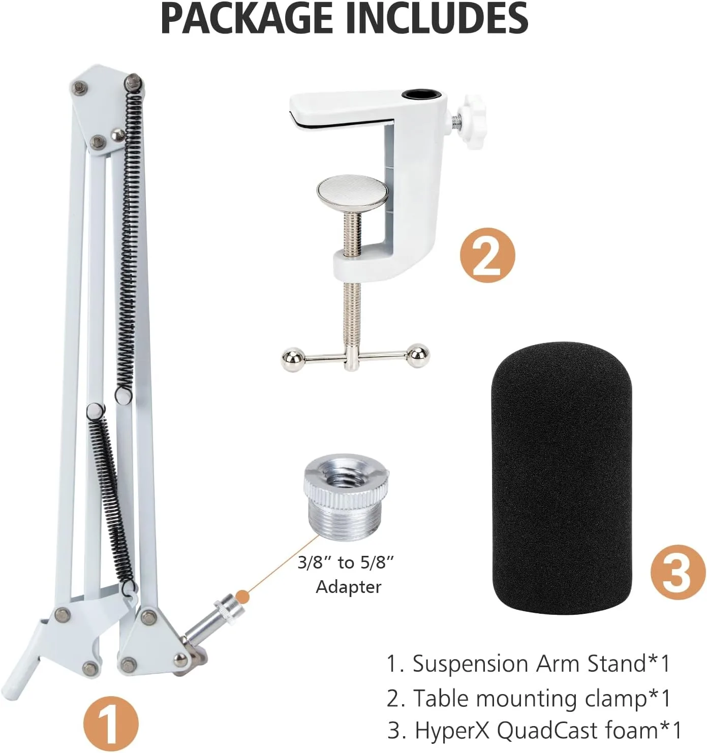 For HyperX QuadCast S White Boom Arm - White Mic Arm Compatible with Hyper x QuadCast, Microphone Boom Arm with Pop Filter, Improve Sound Quality, Mic Boom Arm for Hyperx QuadCast by SUNMON