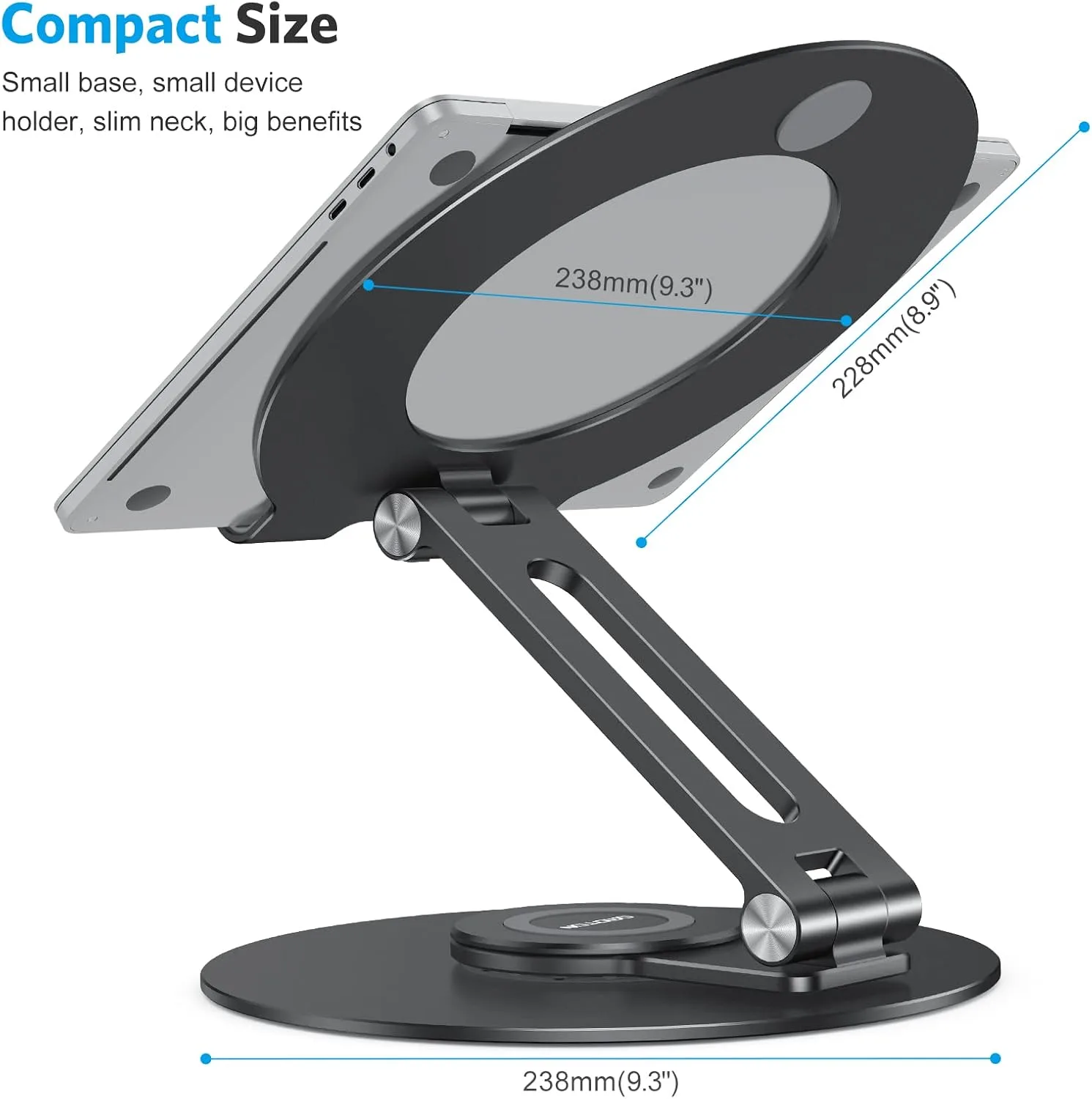 OMOTON Adjustable Laptop Stand for Desk 360° Rotating Base up to 17" Black