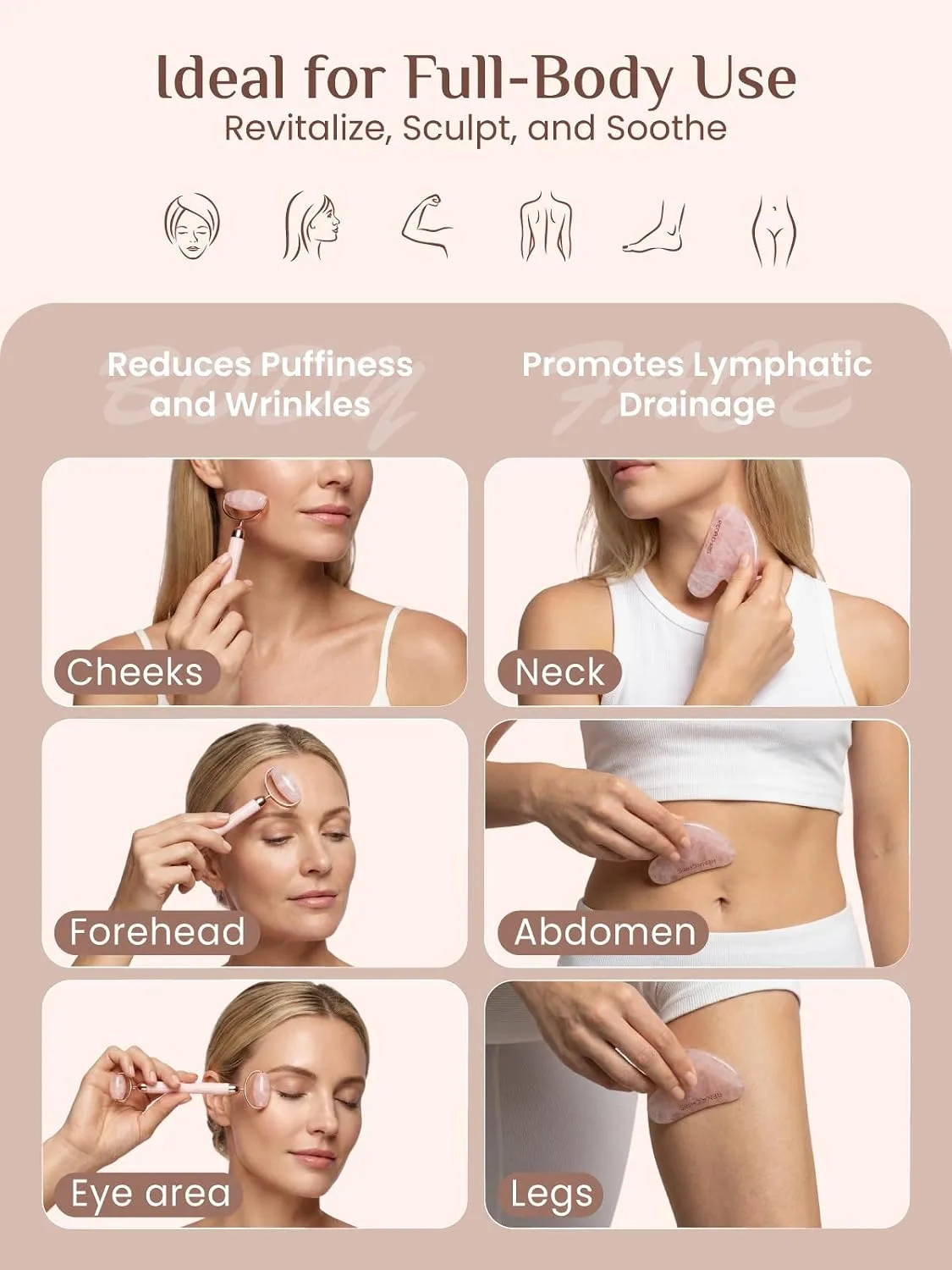 Rena Chris Gua Sha and Face Roller Set: Anti-Breakage Jade Roller for Long-Lasting Use, Jawline Sculpting and Puffiness Reducing, Gua Sha Facial Tools for Self Care Gift (Rose)