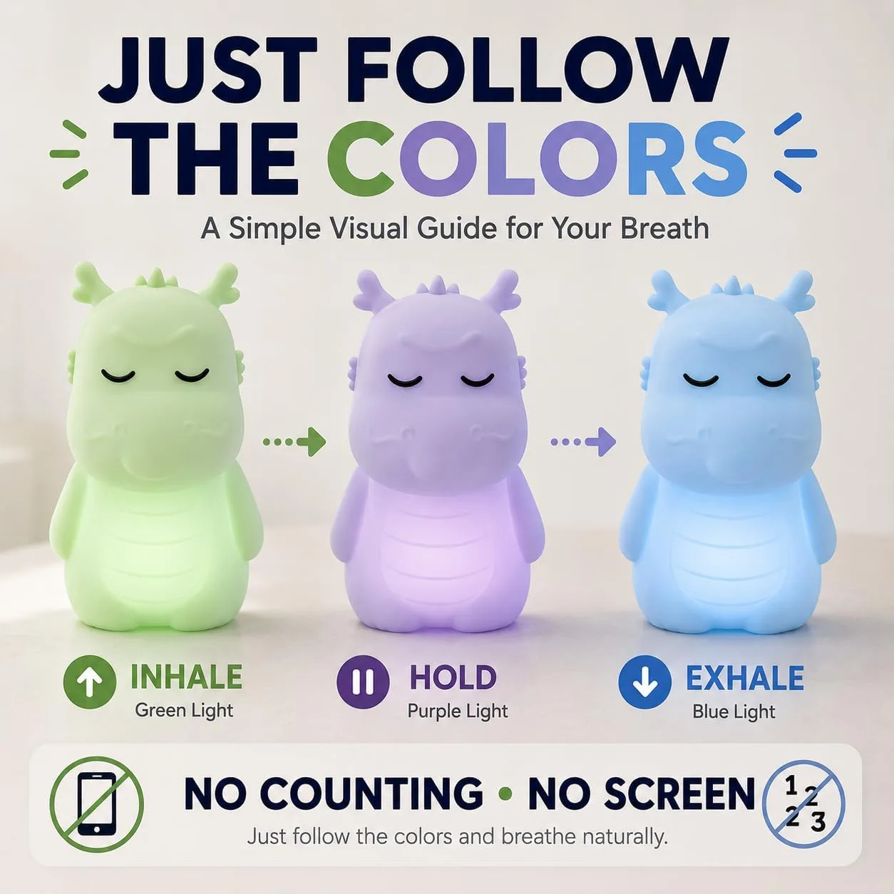 Breathing Loong Guided Visual Breathing Light for Mindfulness Relief | Relaxation Tool | Focus Meditation Device & Calming Night Light | Ideal for All Ages, Home & School Use (newLoong)