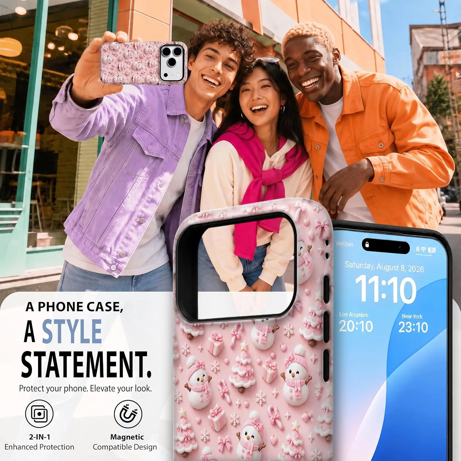 Magnetic for iPhone 17 Pro Max/18 Pro Max Cute Pink Christmas Phone Case