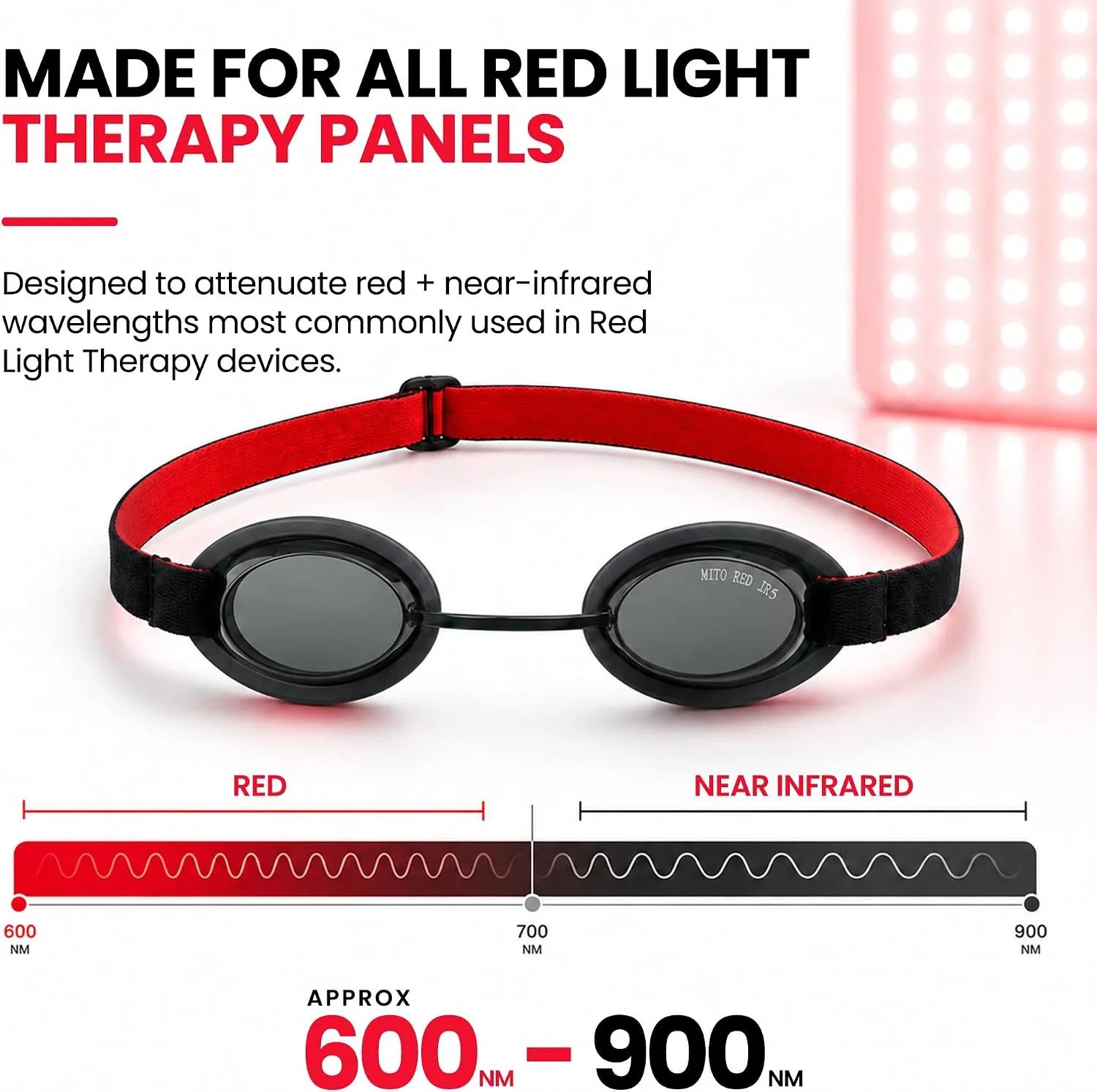 Mito Red PRO Red Light Therapy Goggles for Near Infrared Eye Protection (IR5 Extra Dark)