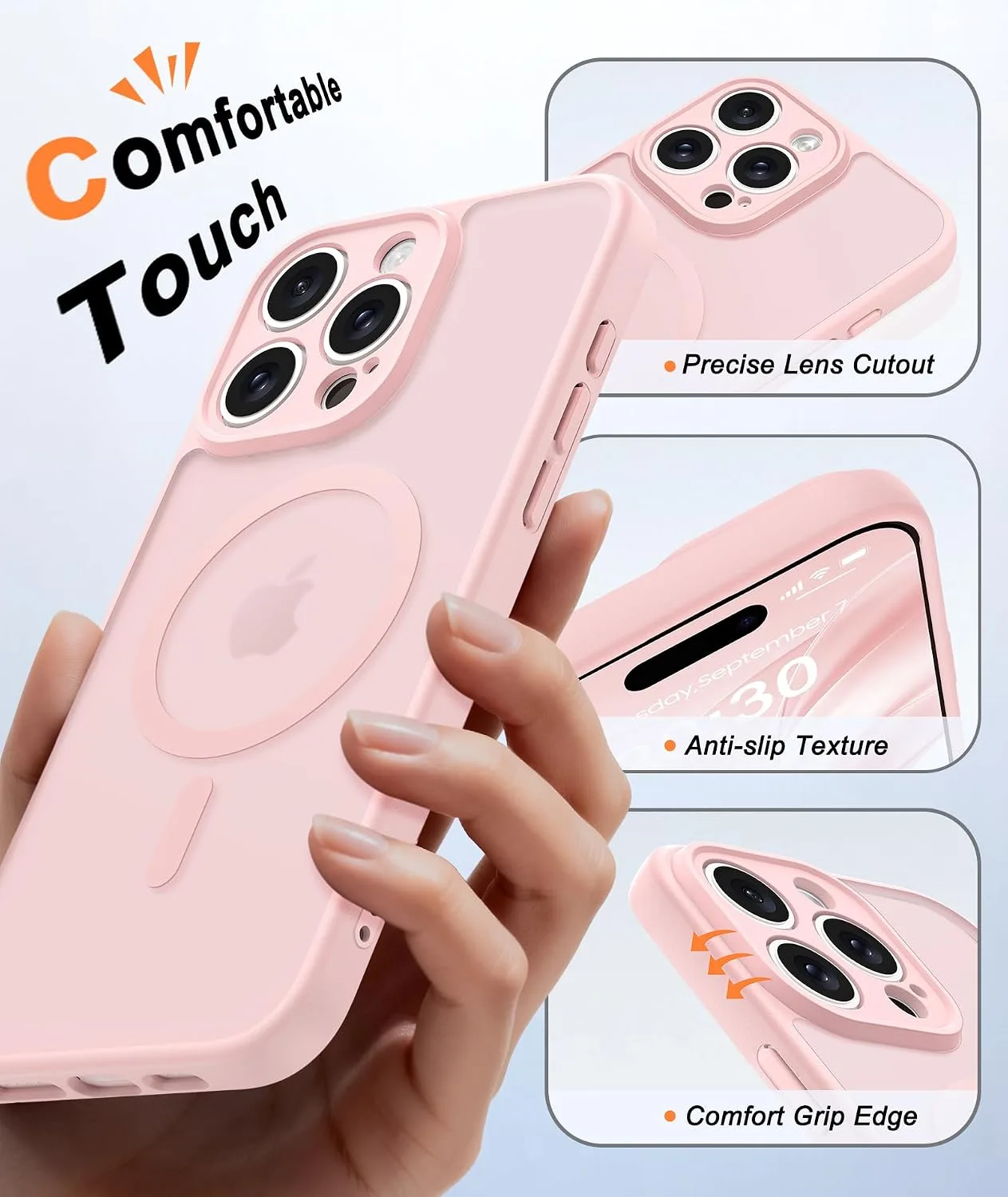 FNTCASE for iPhone 16 Pro Max Case Fit for MagSafe Light Pink