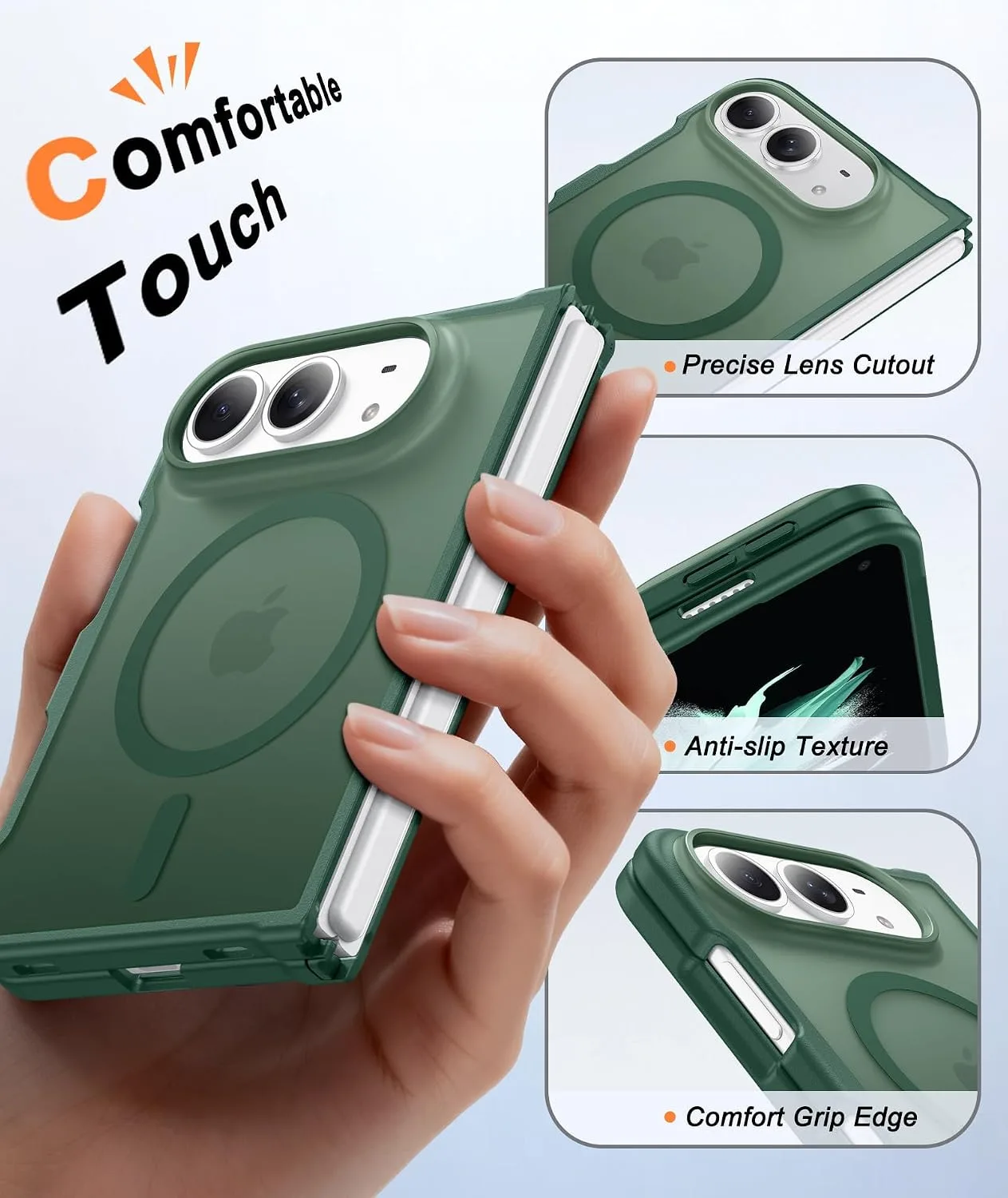 FNTCASE for iPhone Duo Case: Translucent Matte Fit for MagSafe Green
