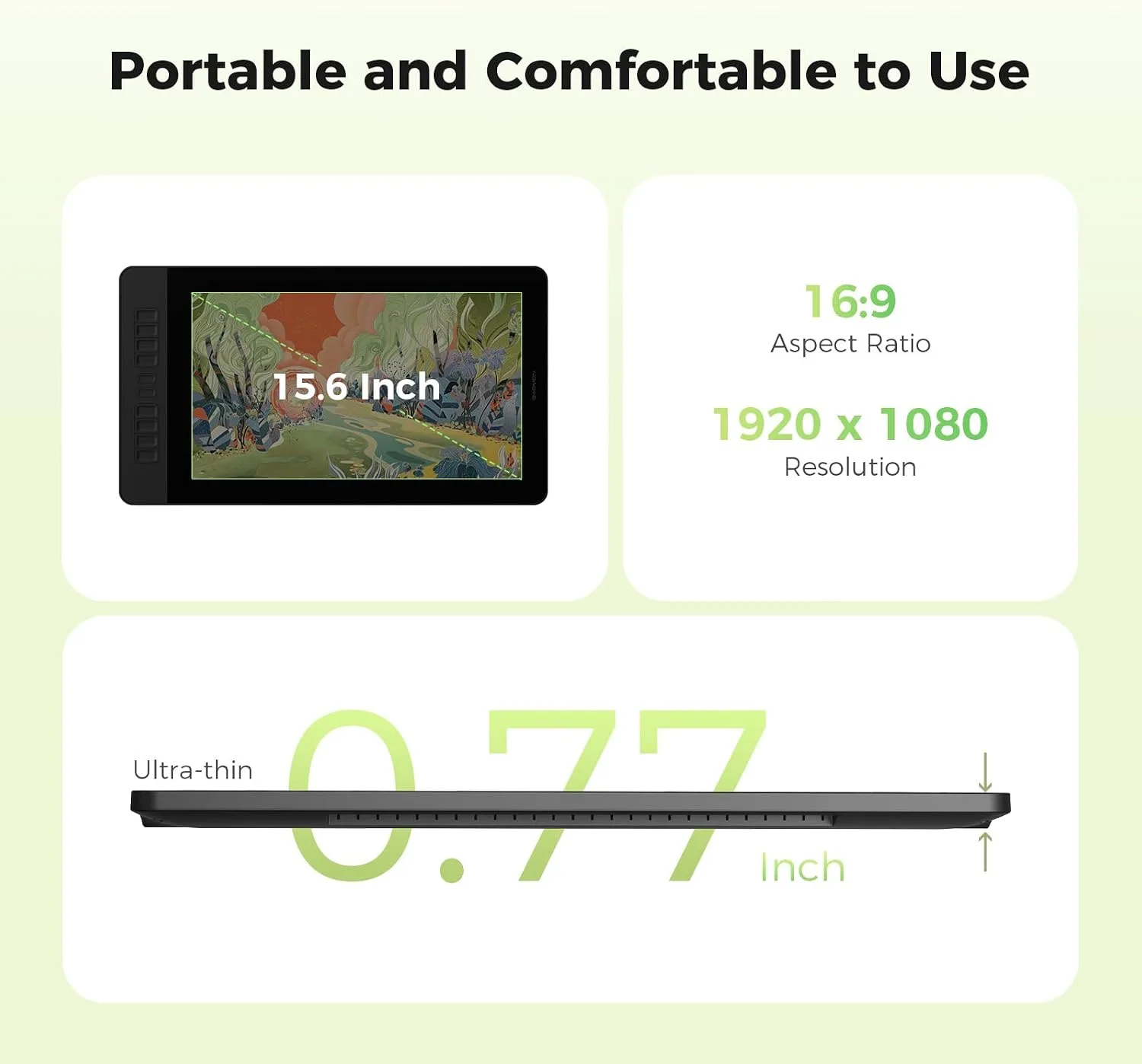 GAOMON PD1561 V2 15.6" Drawing Tablet with Screen, 16K Pen, NoGlare, 10Keys