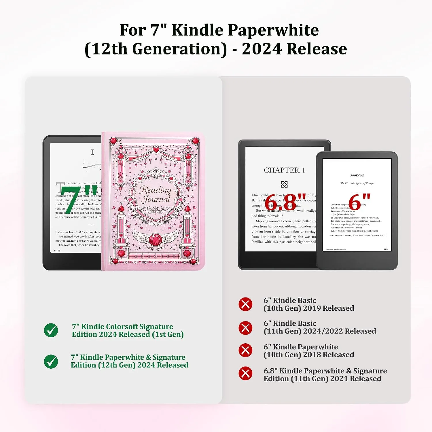 Magnetic Book Cover Case for 7'' Kindle Paperwhite & Colorsoft