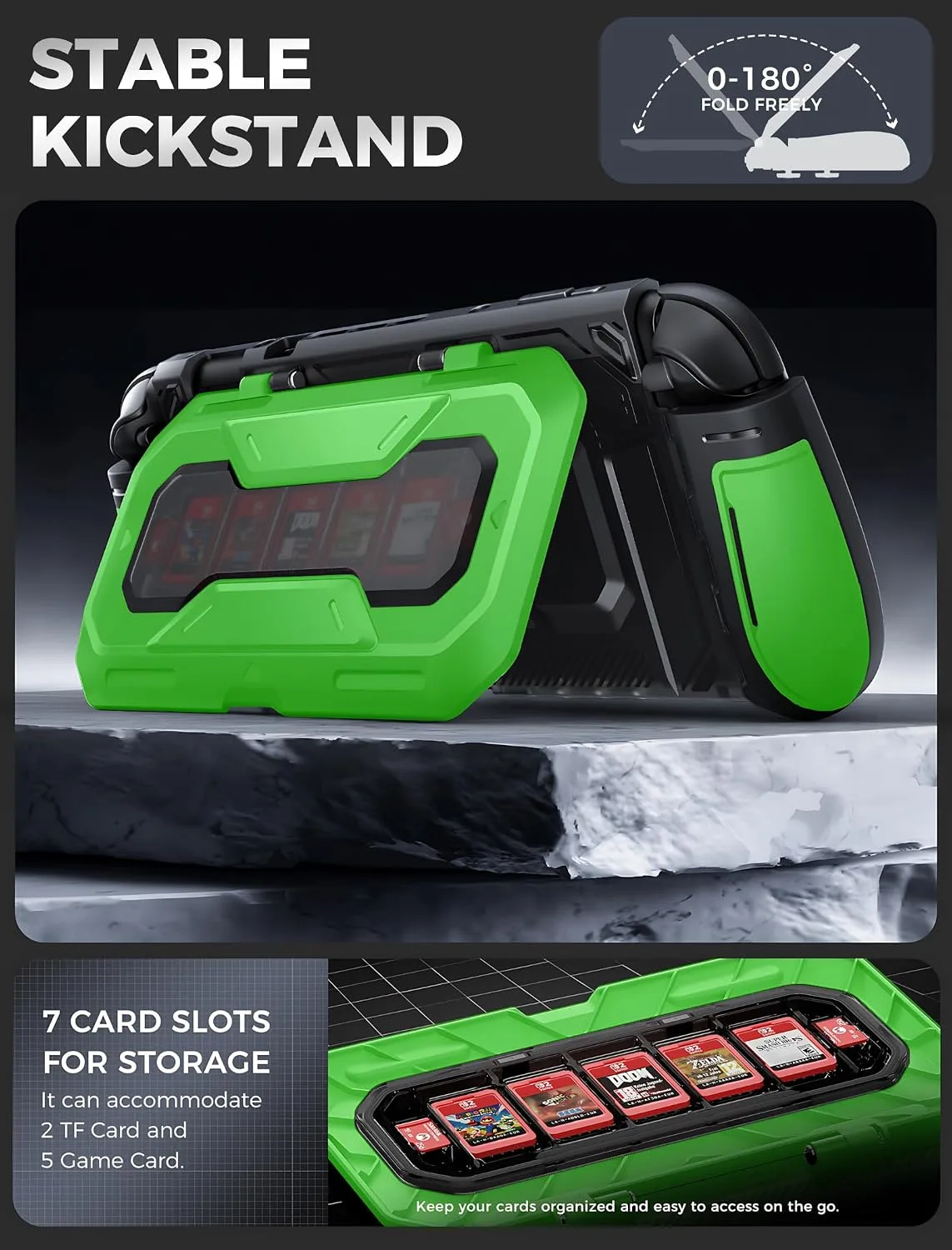 Mumba Titan Case for Nintendo Switch 2 with Kickstand & 7 Card Slots, Green